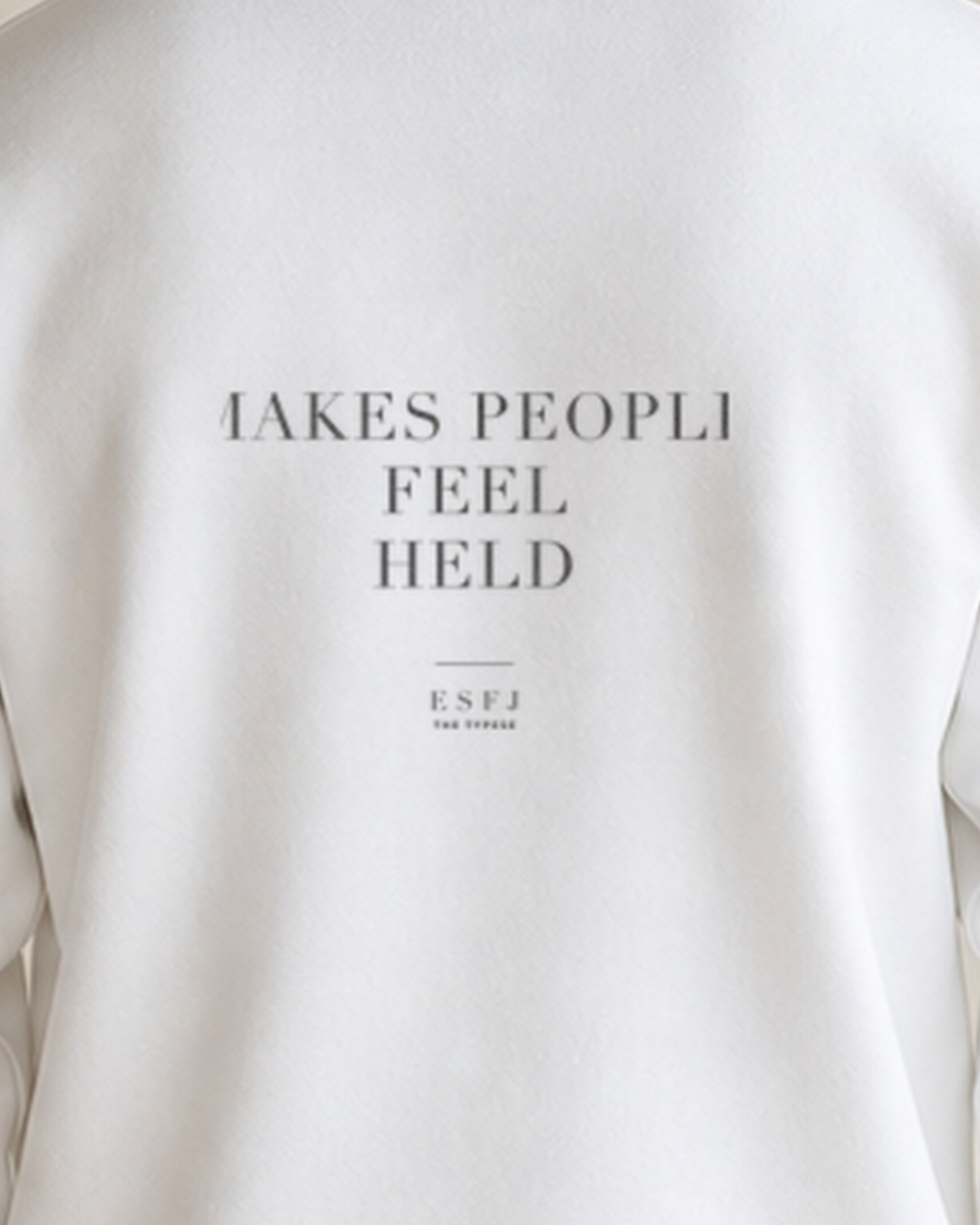 The Typese ESFJ Gildan crewneck sweatshirt in white, male back print close