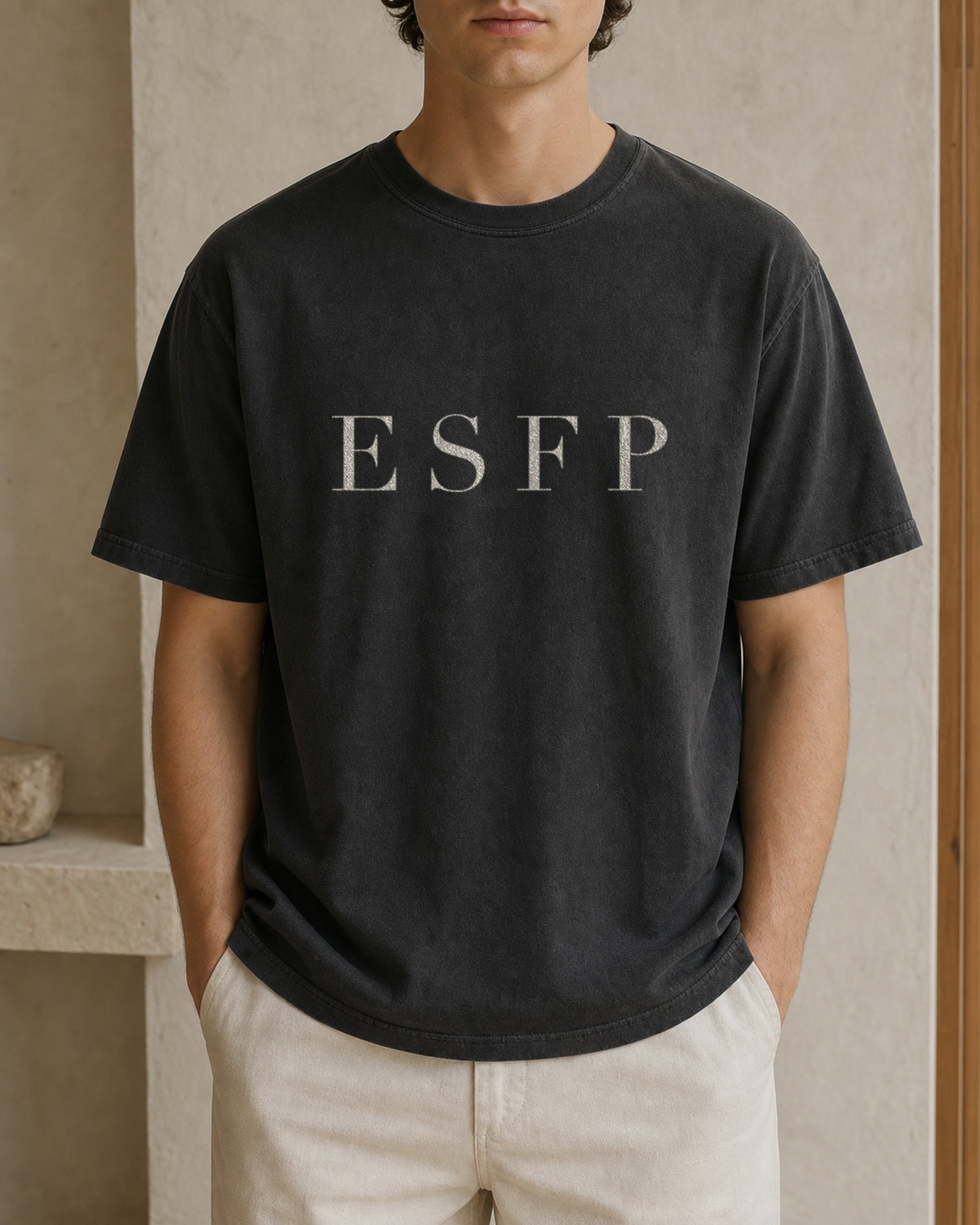 The Typese ESFP Comfort Colors Tee in black, male front
