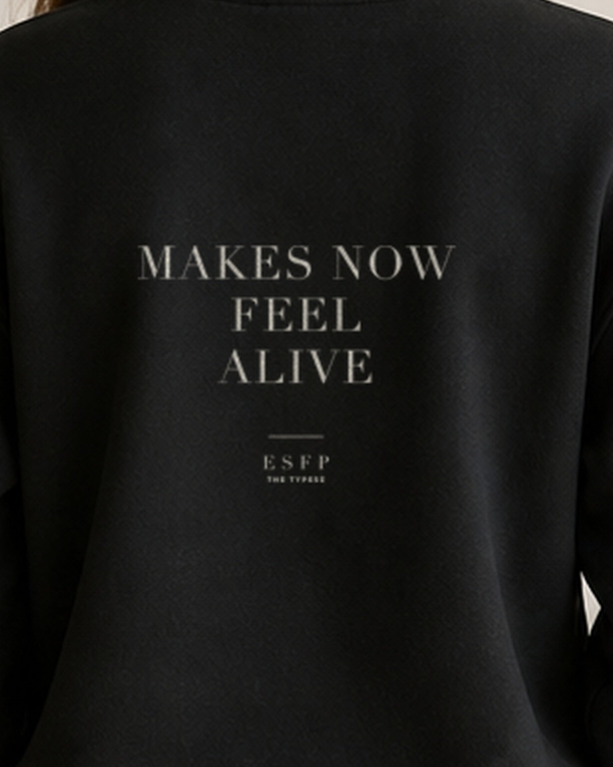 The Typese ESFP Gildan crewneck sweatshirt in black, female back print close