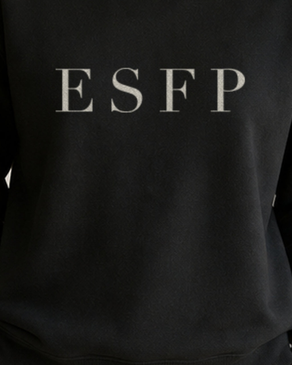 The Typese ESFP Gildan crewneck sweatshirt in black, female front print close