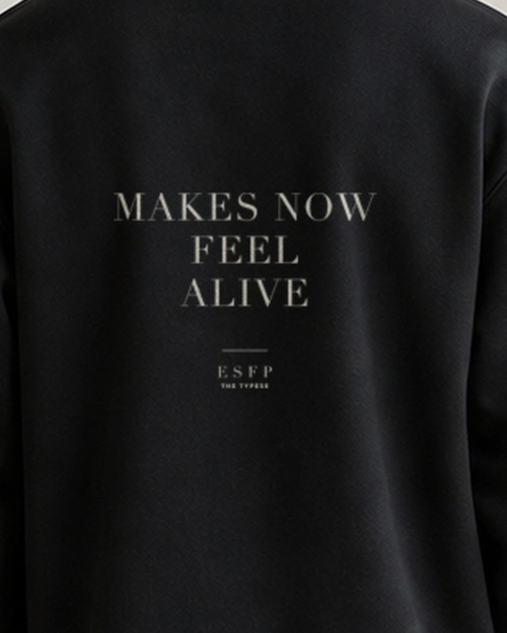 The Typese ESFP Gildan crewneck sweatshirt in black, male back print close