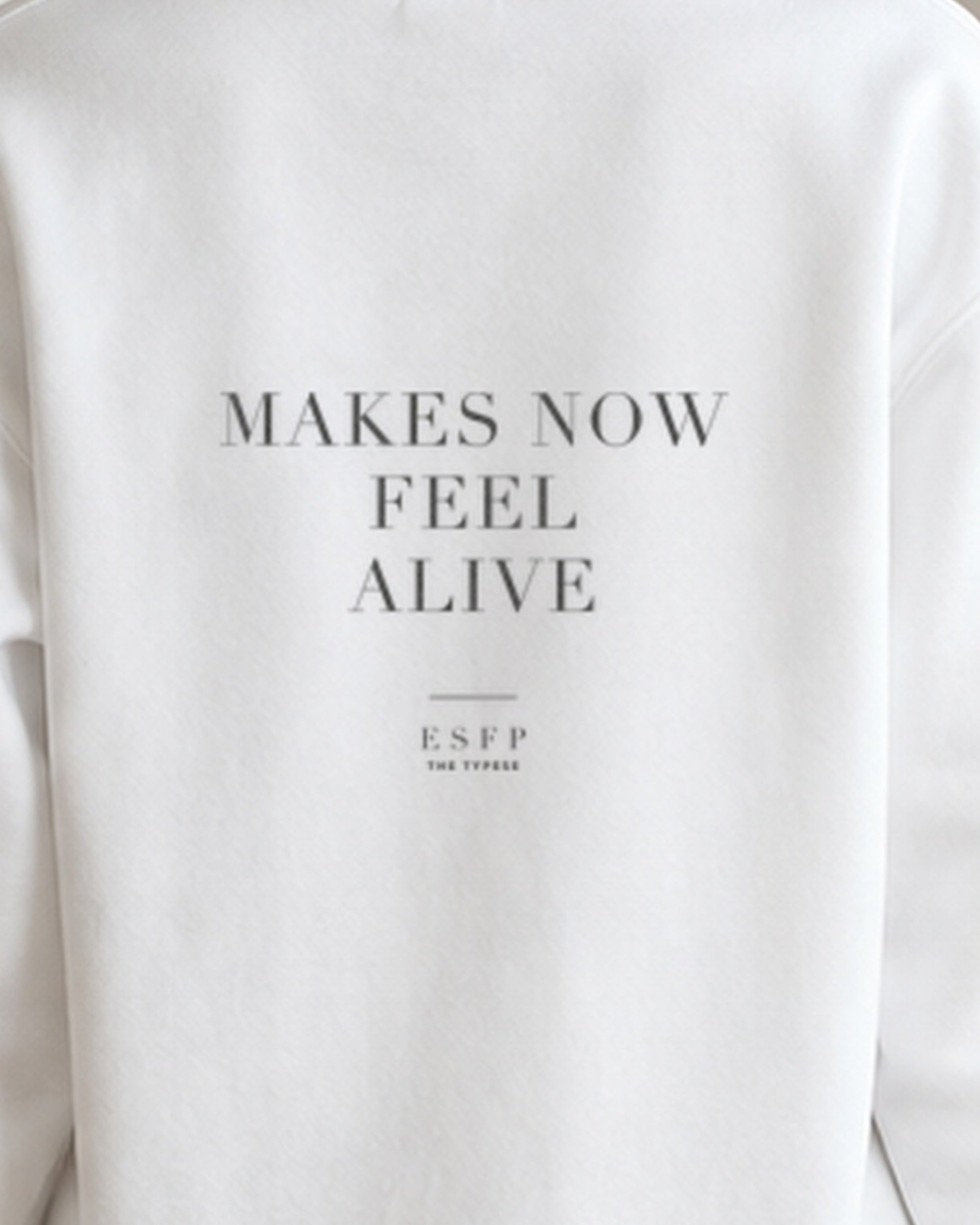 The Typese ESFP Gildan crewneck sweatshirt in white, female back print close