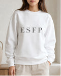 The Typese ESFP Gildan crewneck sweatshirt in white, female front