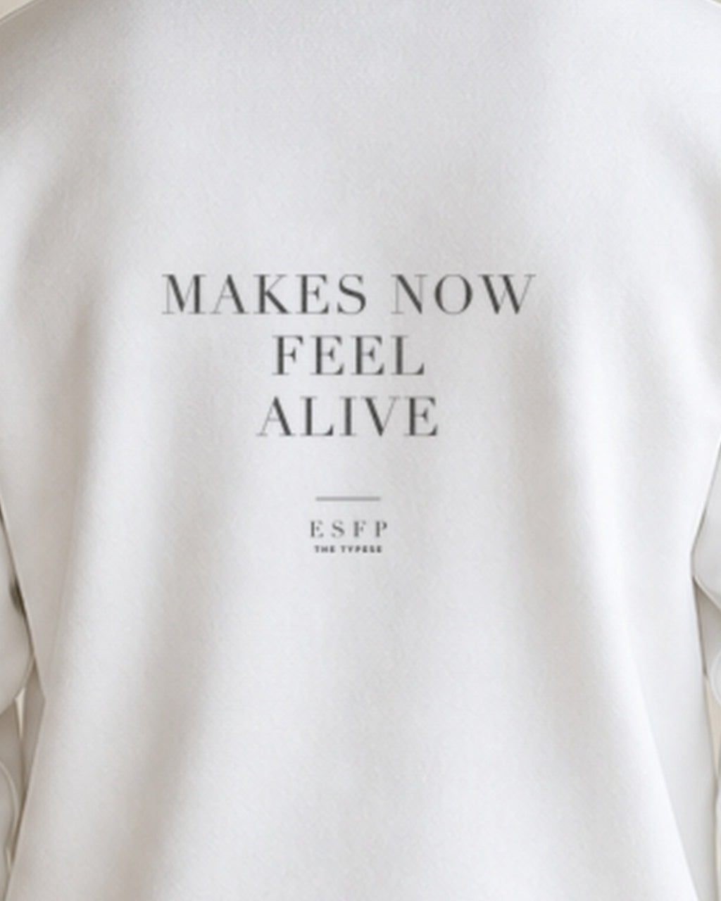 The Typese ESFP Gildan crewneck sweatshirt in white, male back print close