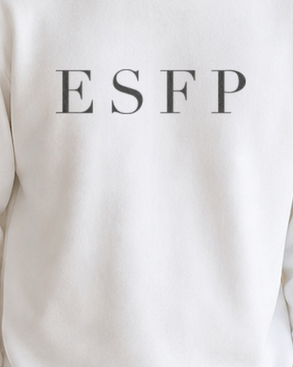 The Typese ESFP Gildan crewneck sweatshirt in white, male front print close