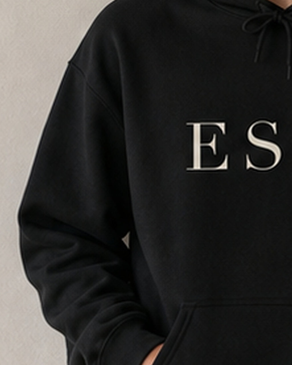 The Typese ESTJ Gildan hoodie in black, sleeve detail