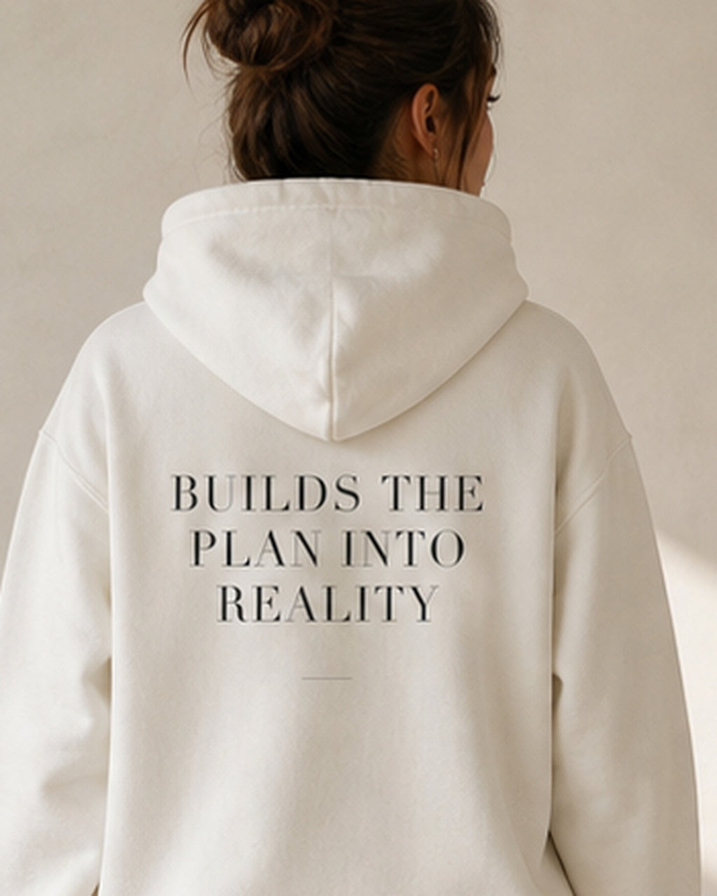 The Typese ESTJ Gildan hoodie in white, female back detail