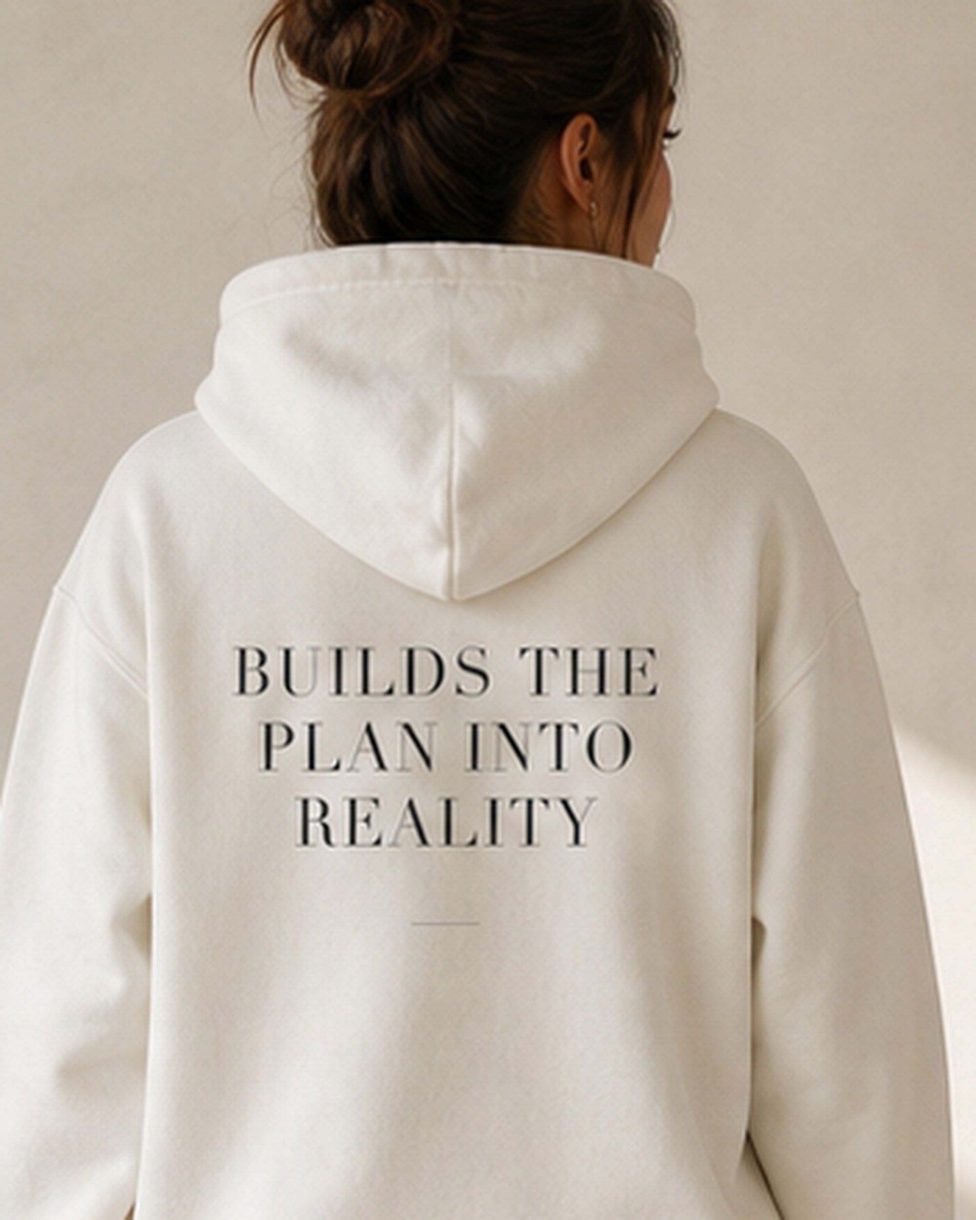 The Typese ESTJ Gildan hoodie in white, female back detail