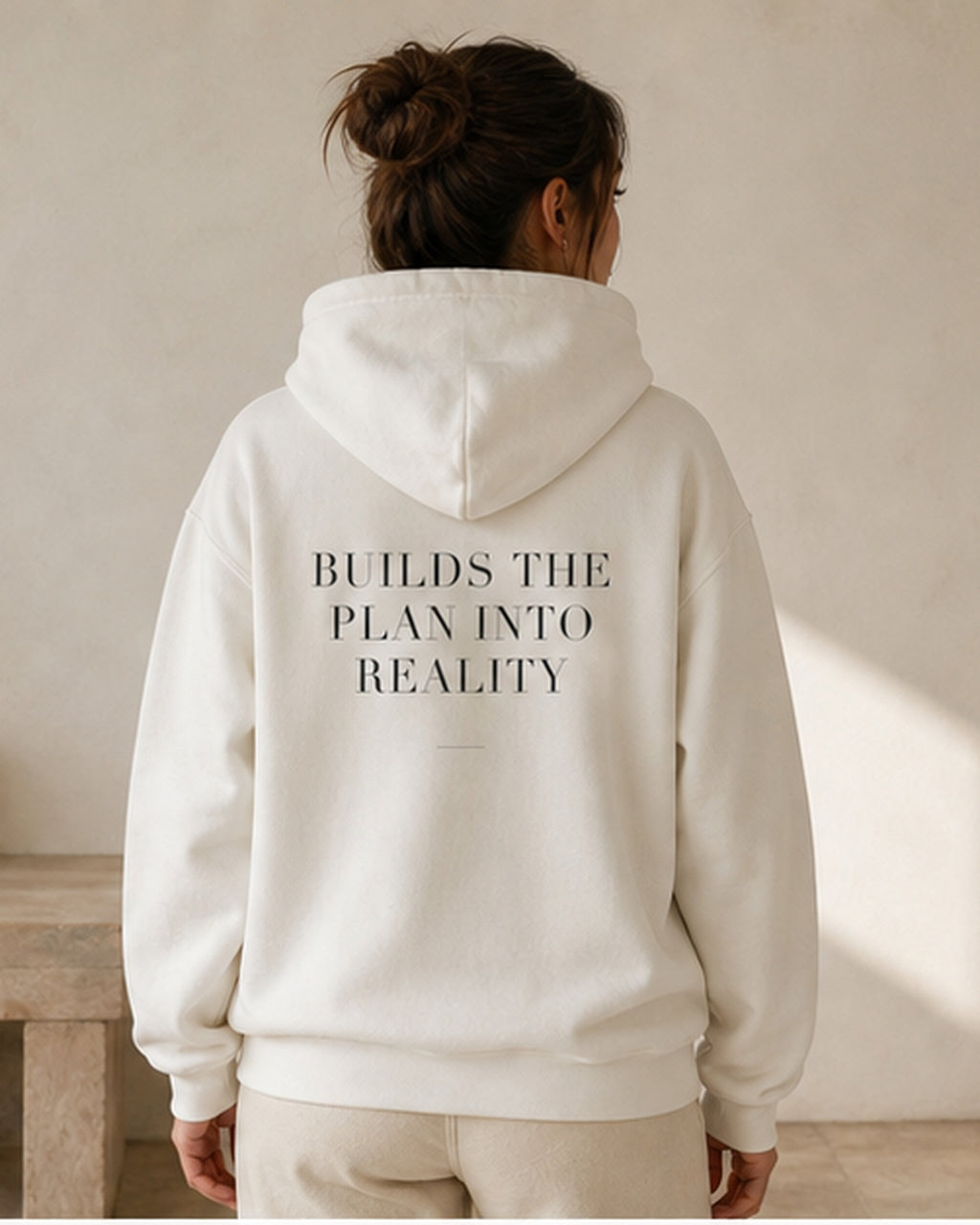 The Typese ESTJ Gildan hoodie in white, female back