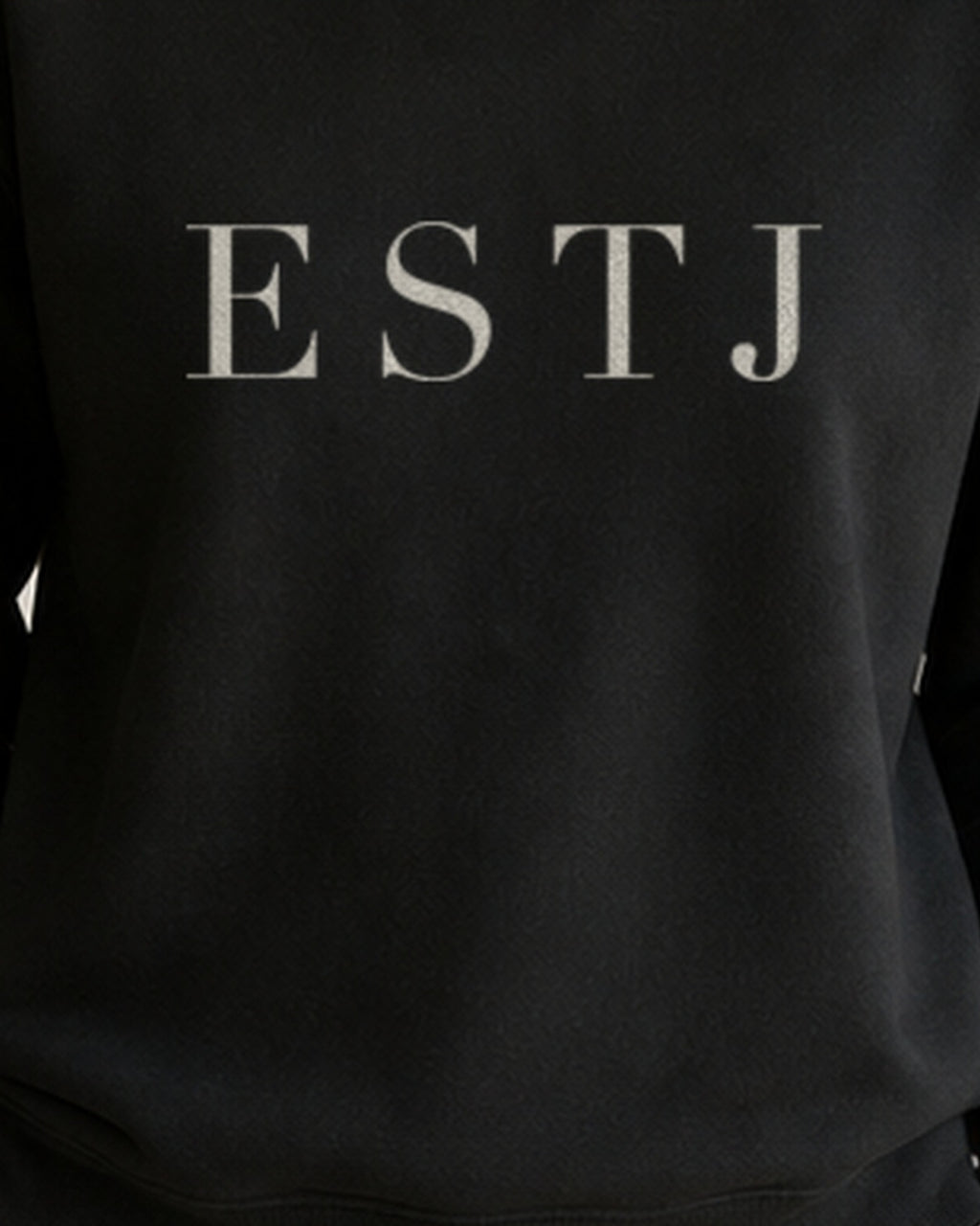 The Typese ESTJ Gildan crewneck sweatshirt in black, female front print close