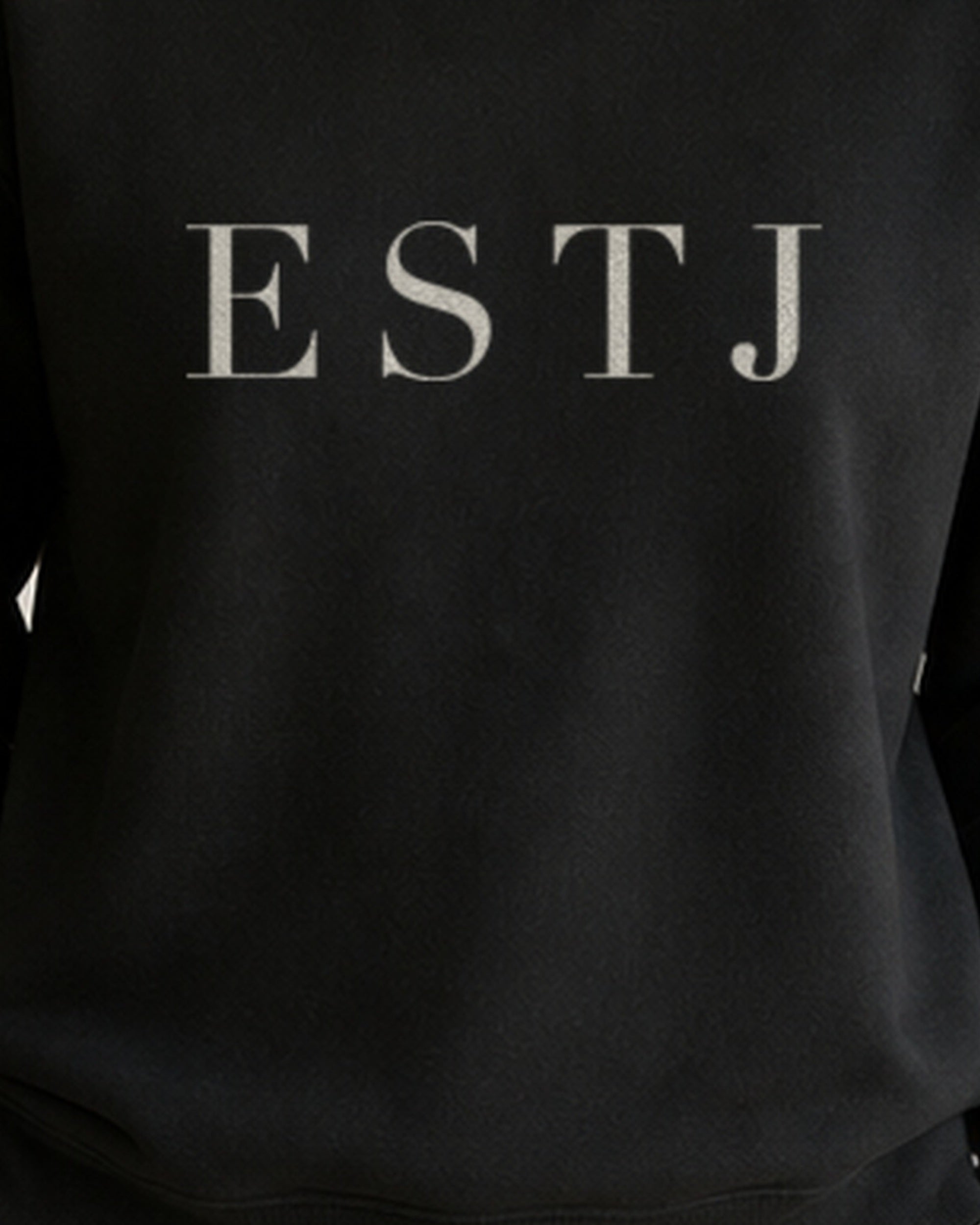 The Typese ESTJ Gildan crewneck sweatshirt in black, female front print close