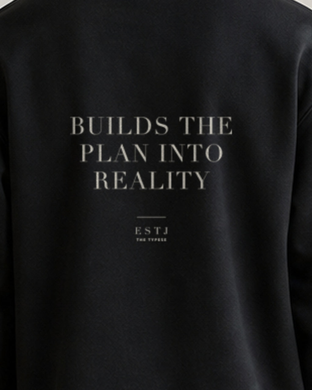 The Typese ESTJ Gildan crewneck sweatshirt in black, male back print close