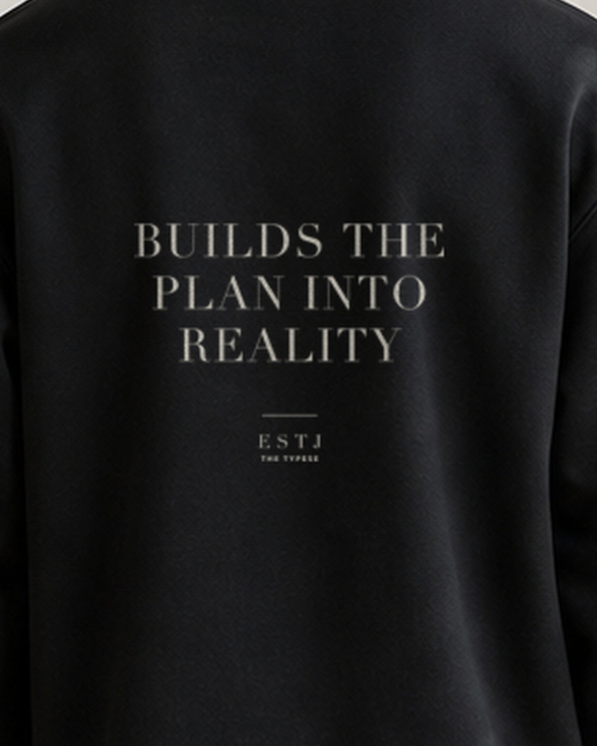 The Typese ESTJ Gildan crewneck sweatshirt in black, male back print close