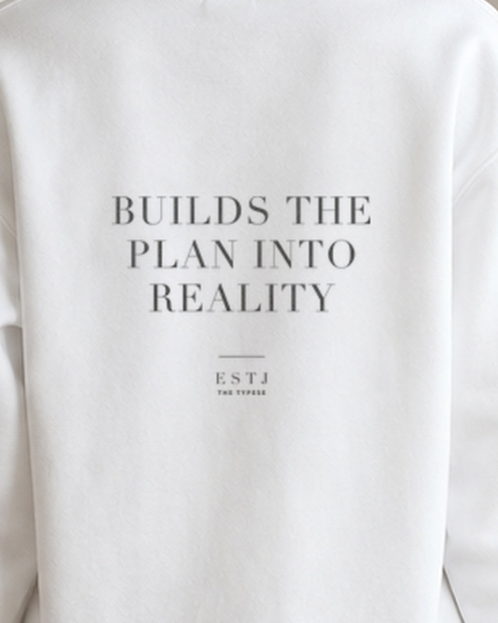The Typese ESTJ Gildan crewneck sweatshirt in white, female back print close