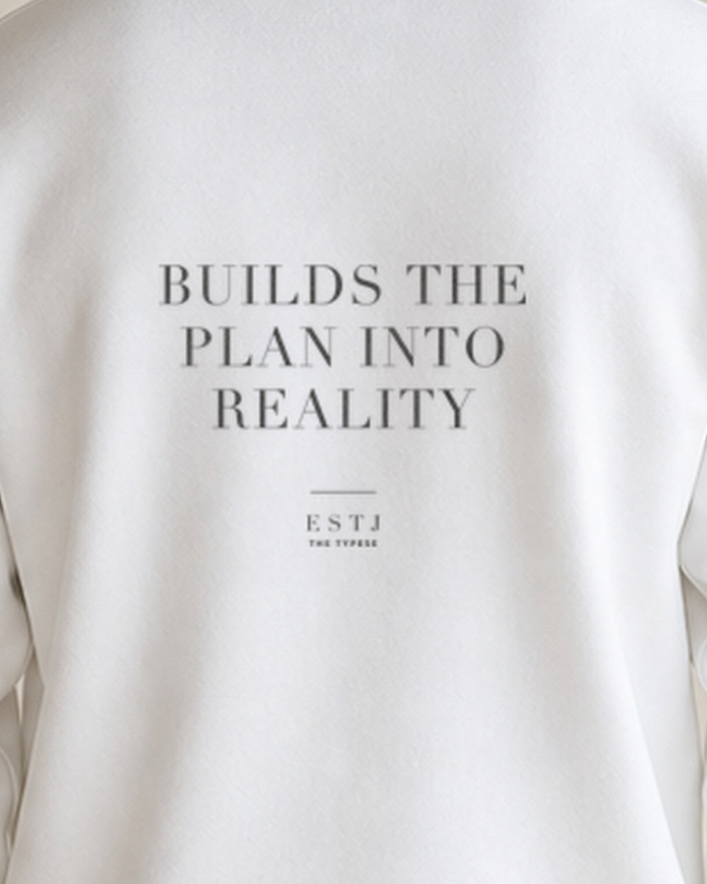 The Typese ESTJ Gildan crewneck sweatshirt in white, male back print close
