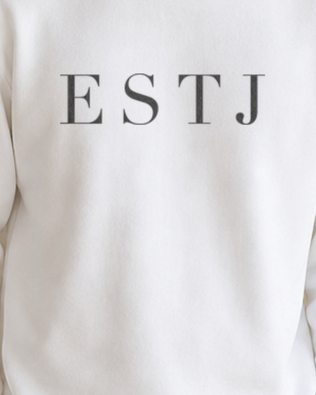 The Typese ESTJ Gildan crewneck sweatshirt in white, male front print close