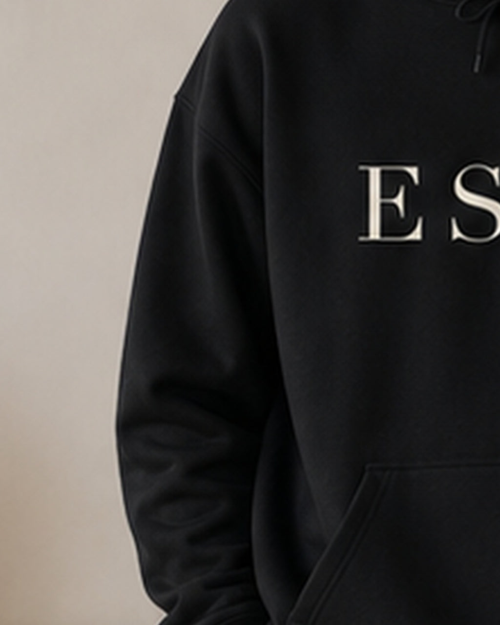 The Typese ESTP Gildan hoodie in black, sleeve detail