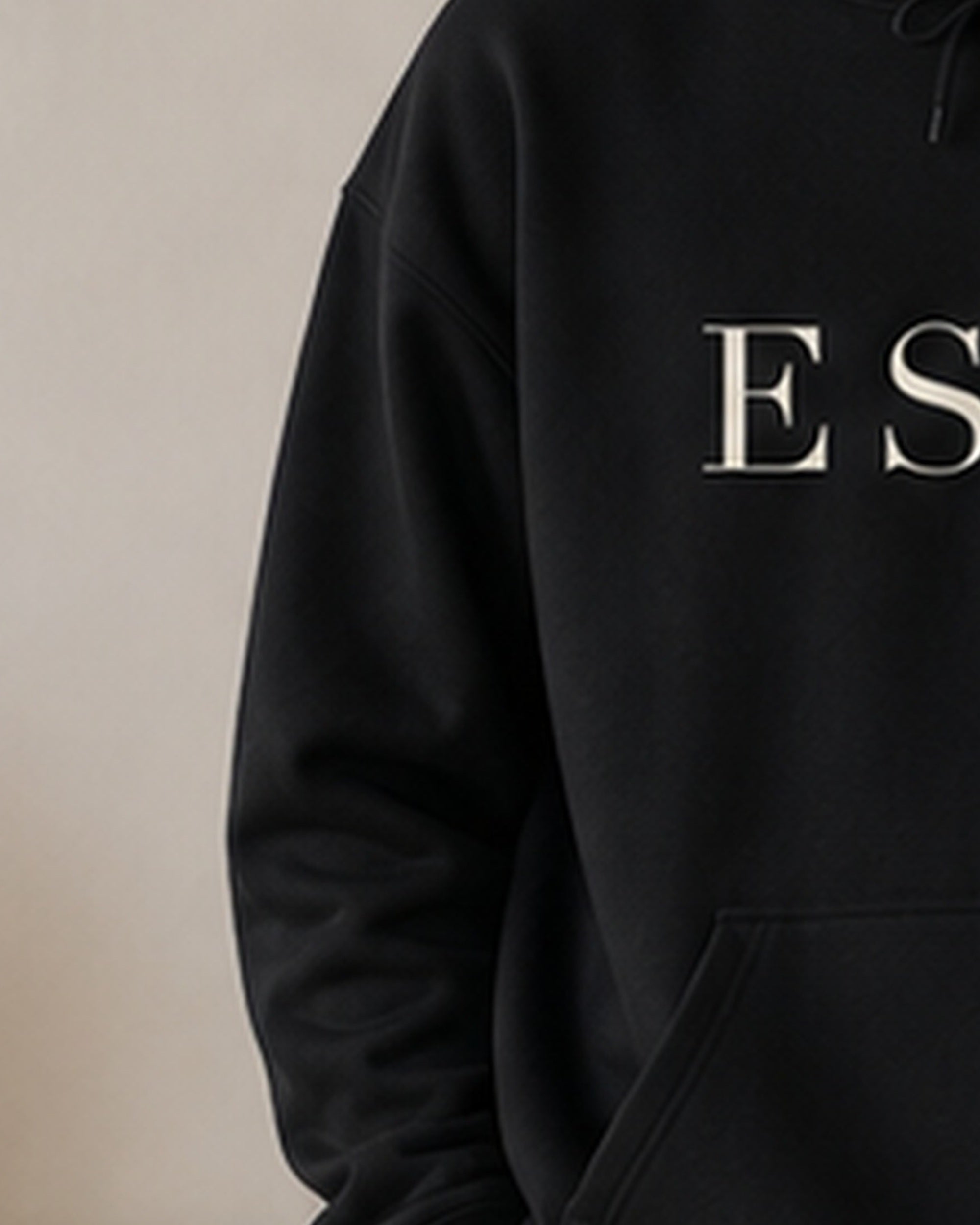 The Typese ESTP Gildan hoodie in black, sleeve detail
