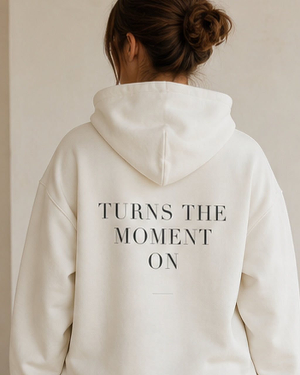 The Typese ESTP Gildan hoodie in white, female back detail