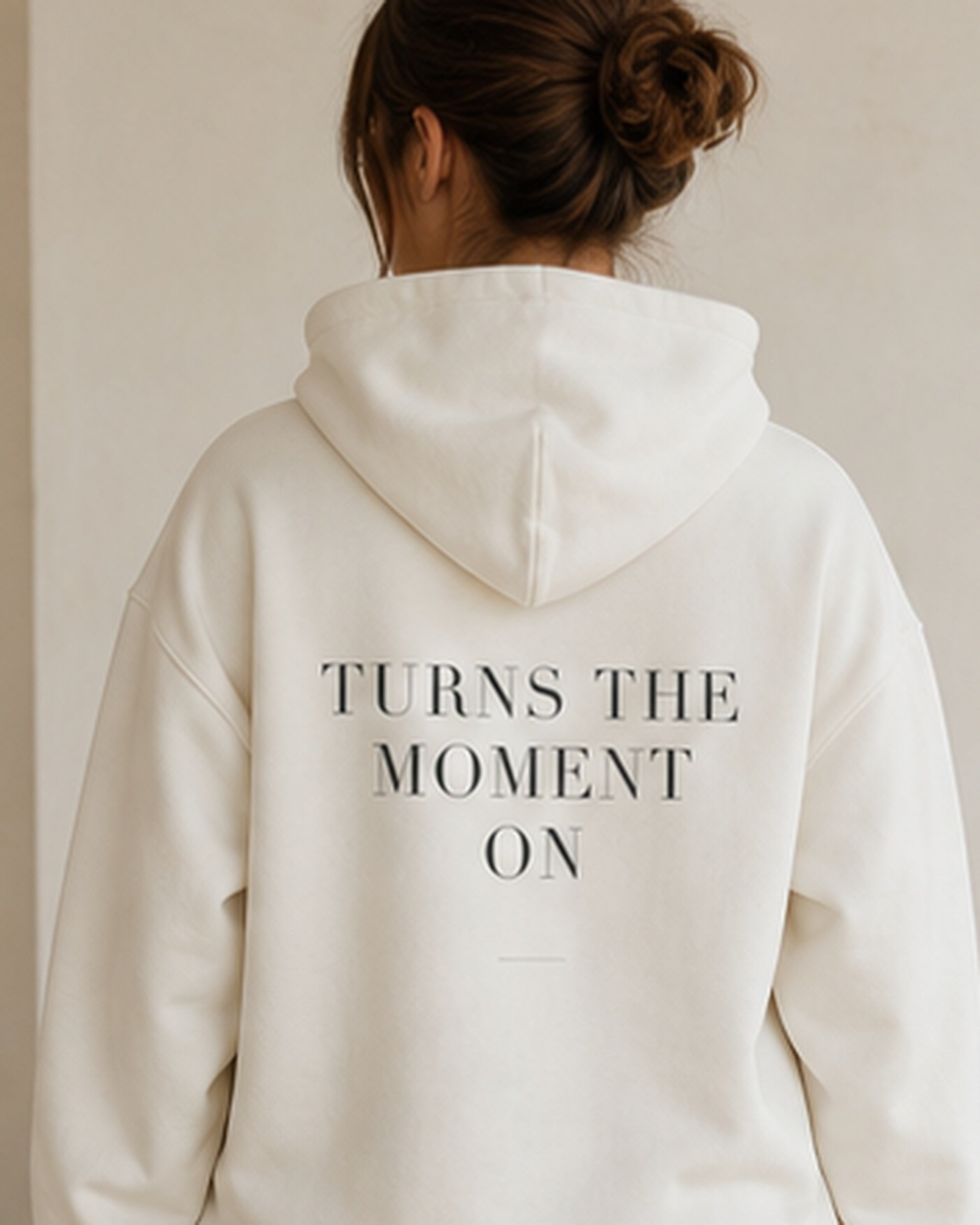 The Typese ESTP Gildan hoodie in white, female back detail