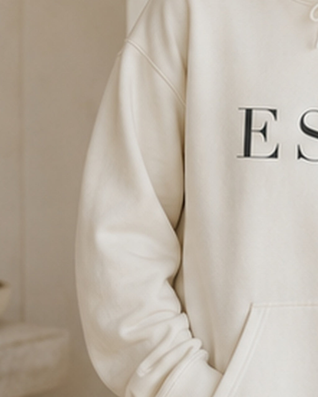 The Typese ESTP Gildan hoodie in white, sleeve detail