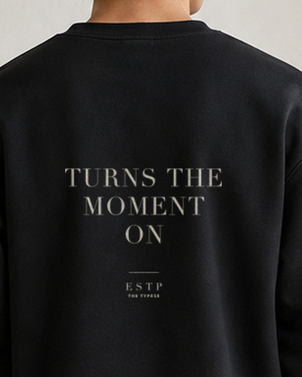 The Typese ESTP Gildan crewneck sweatshirt in black, male back neckline print