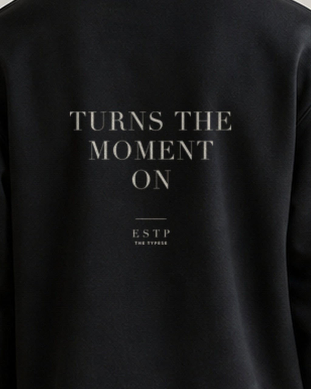 The Typese ESTP Gildan crewneck sweatshirt in black, male back print close