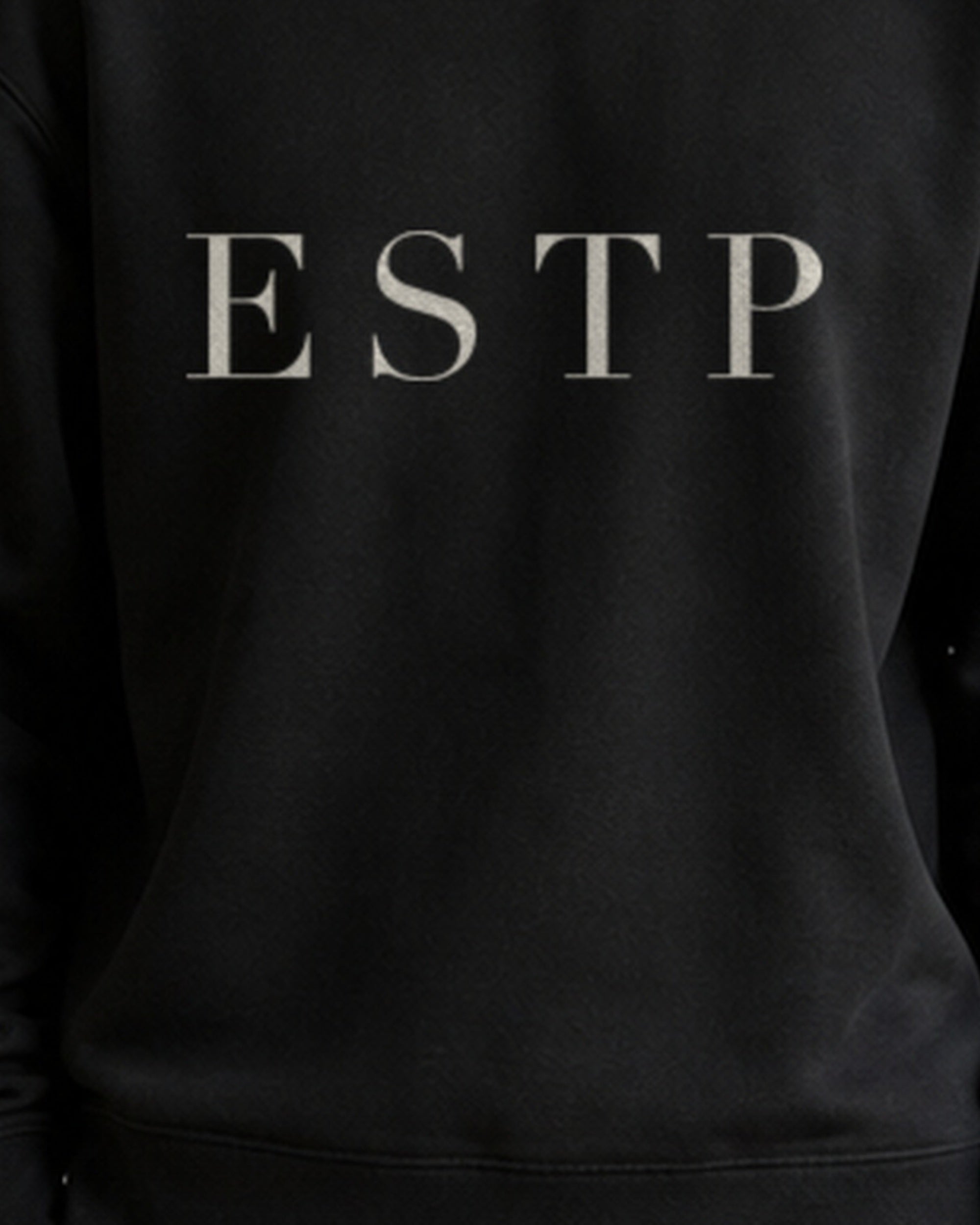 The Typese ESTP Gildan crewneck sweatshirt in black, male front print close