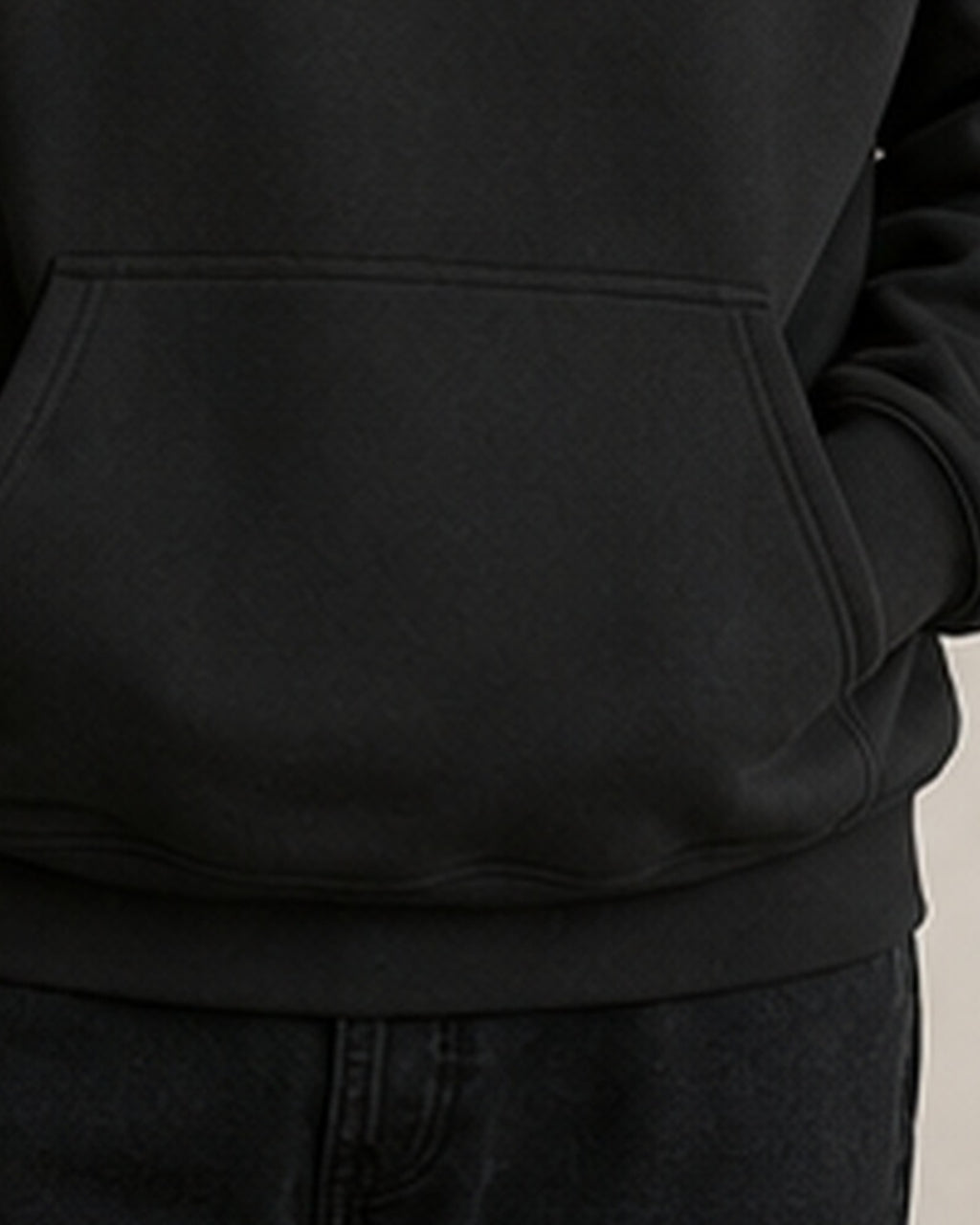 The Typese INFJ Gildan hoodie in black, hem pocket detail