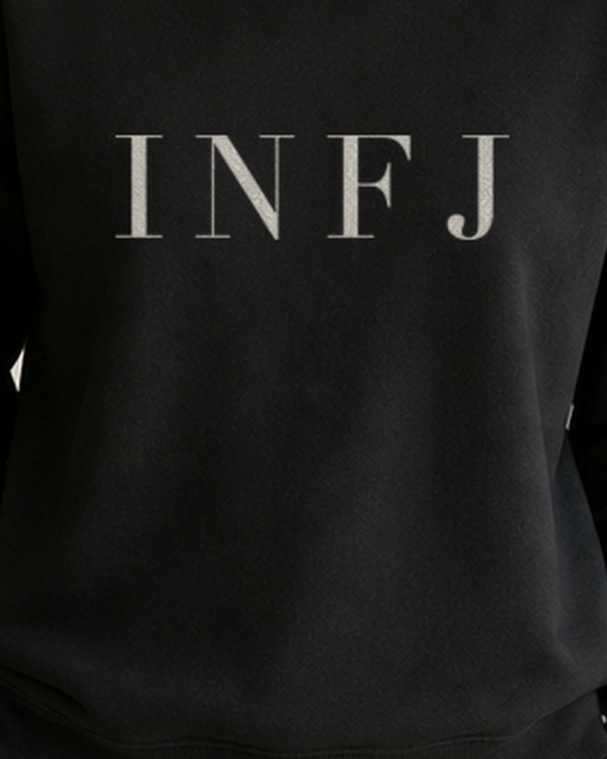 The Typese INFJ Gildan crewneck sweatshirt in black, female front print close