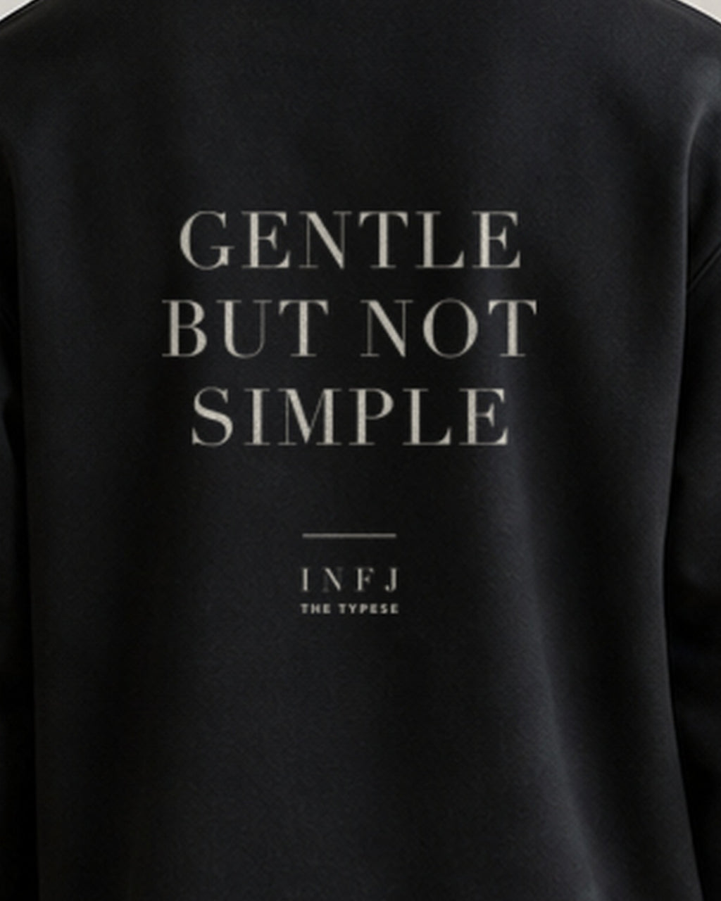 The Typese INFJ Gildan crewneck sweatshirt in black, male back print close