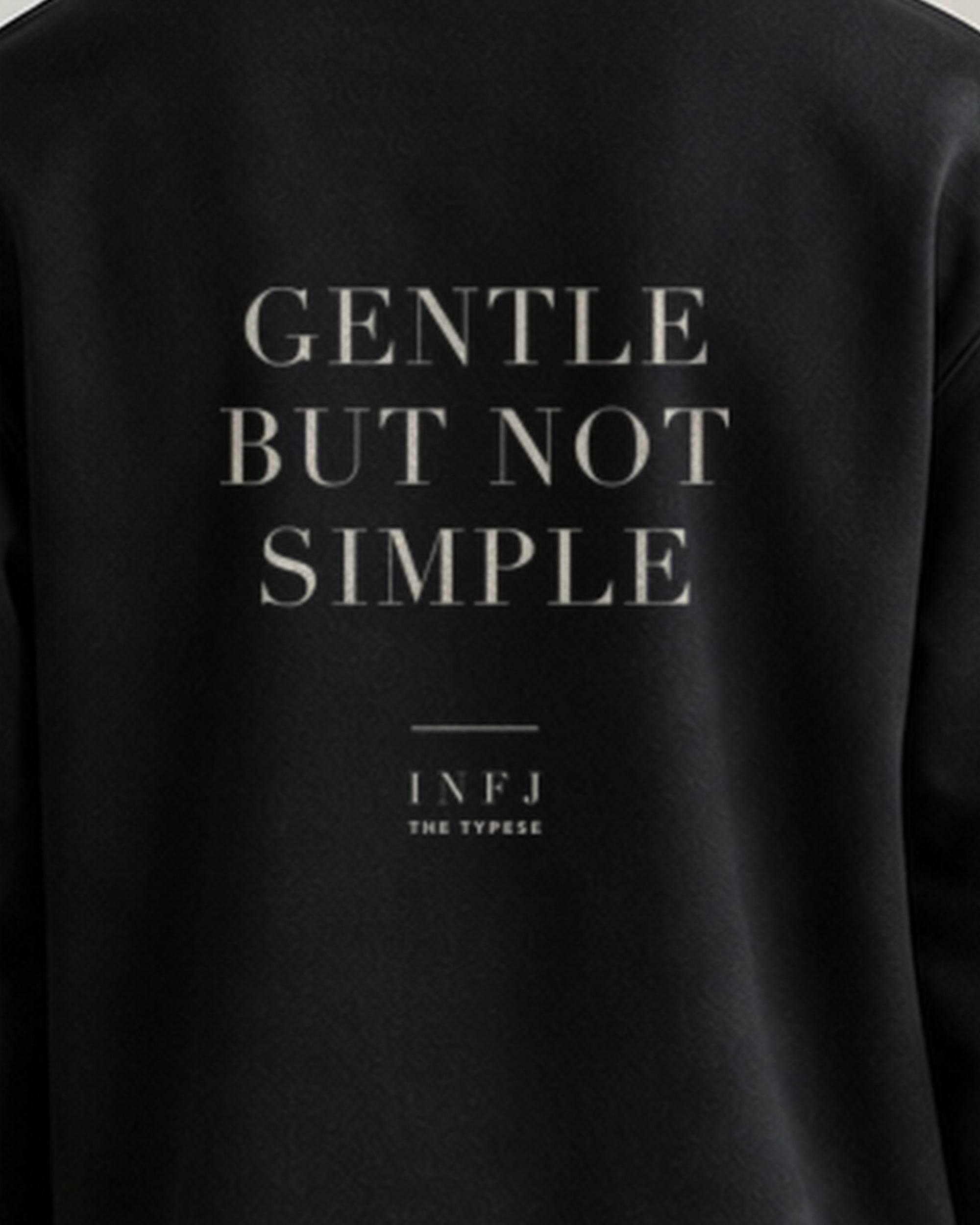 The Typese INFJ Gildan crewneck sweatshirt in black, male back print close