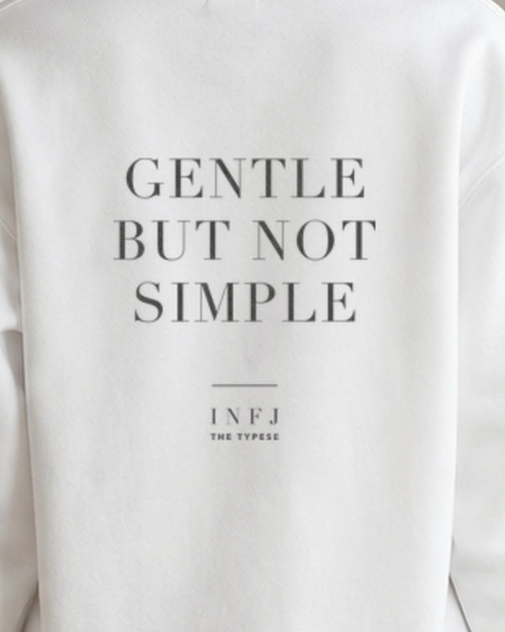 The Typese INFJ Gildan crewneck sweatshirt in white, female back print close v7