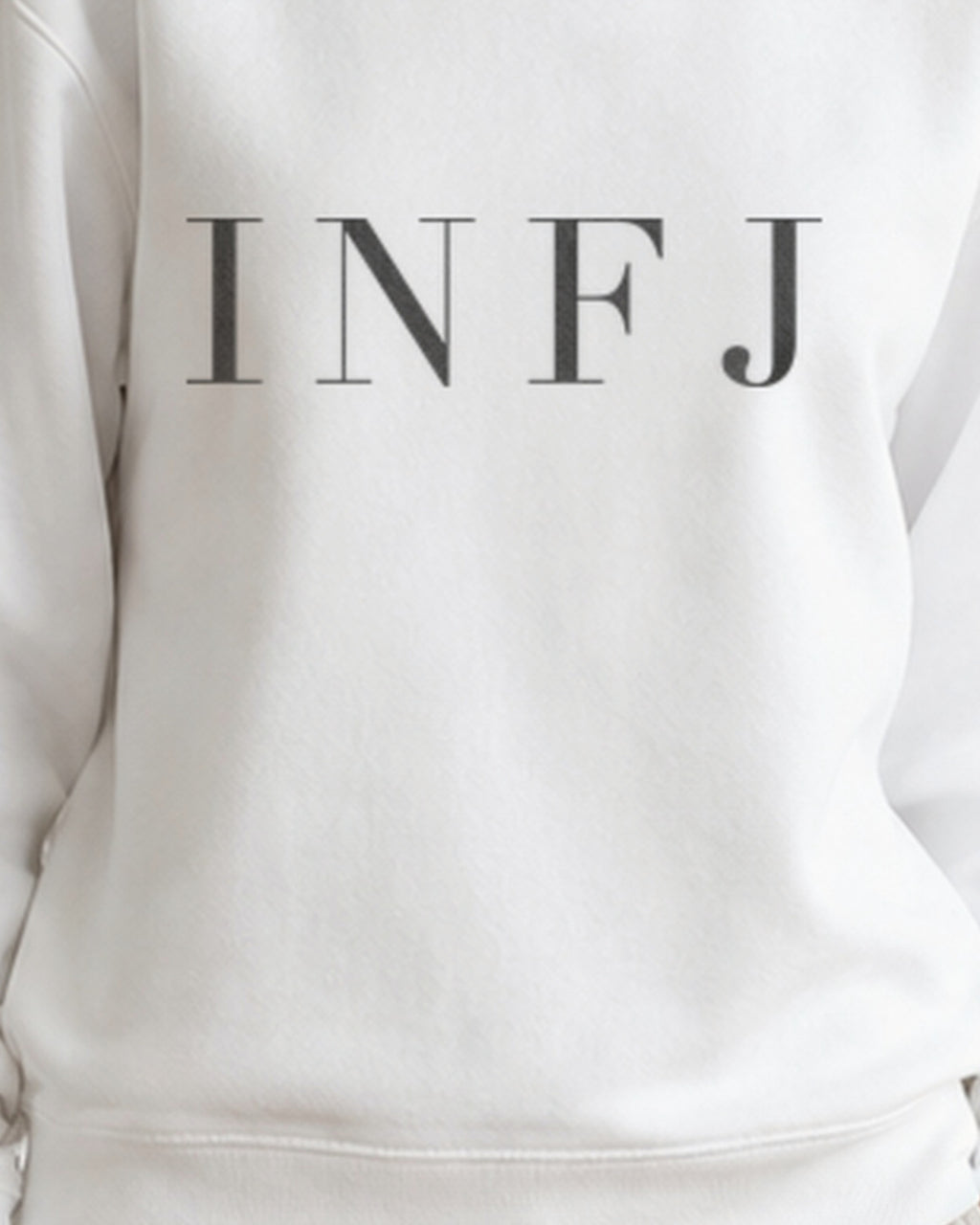 The Typese INFJ Gildan crewneck sweatshirt in white, female front print close v7