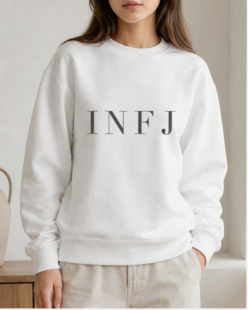 The Typese Sweatshirt placeholder white INFJ gildan sweatshirt white female front v8