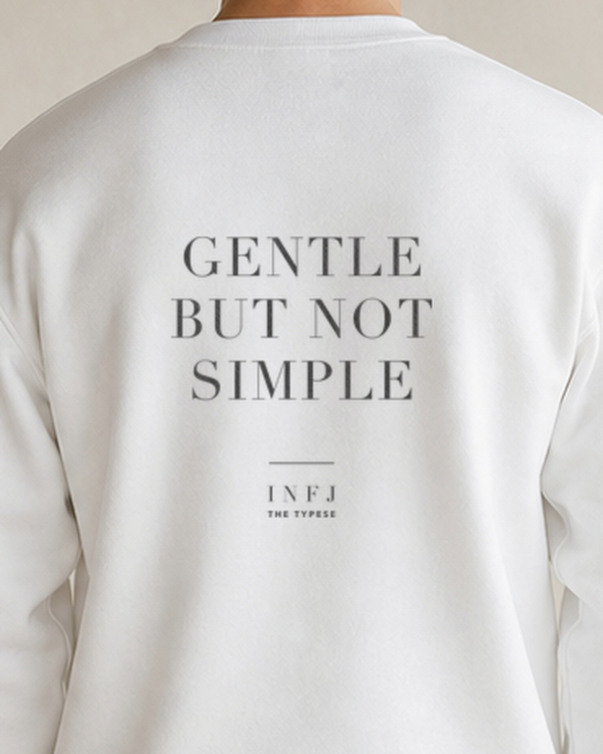 The Typese INFJ Gildan crewneck sweatshirt in white, male back detail v7