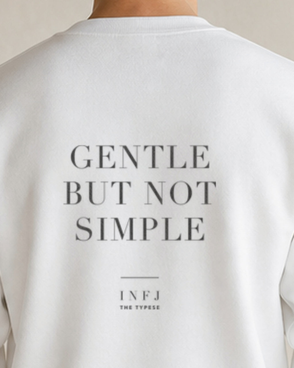 The Typese INFJ Gildan crewneck sweatshirt in white, male back neckline print v7