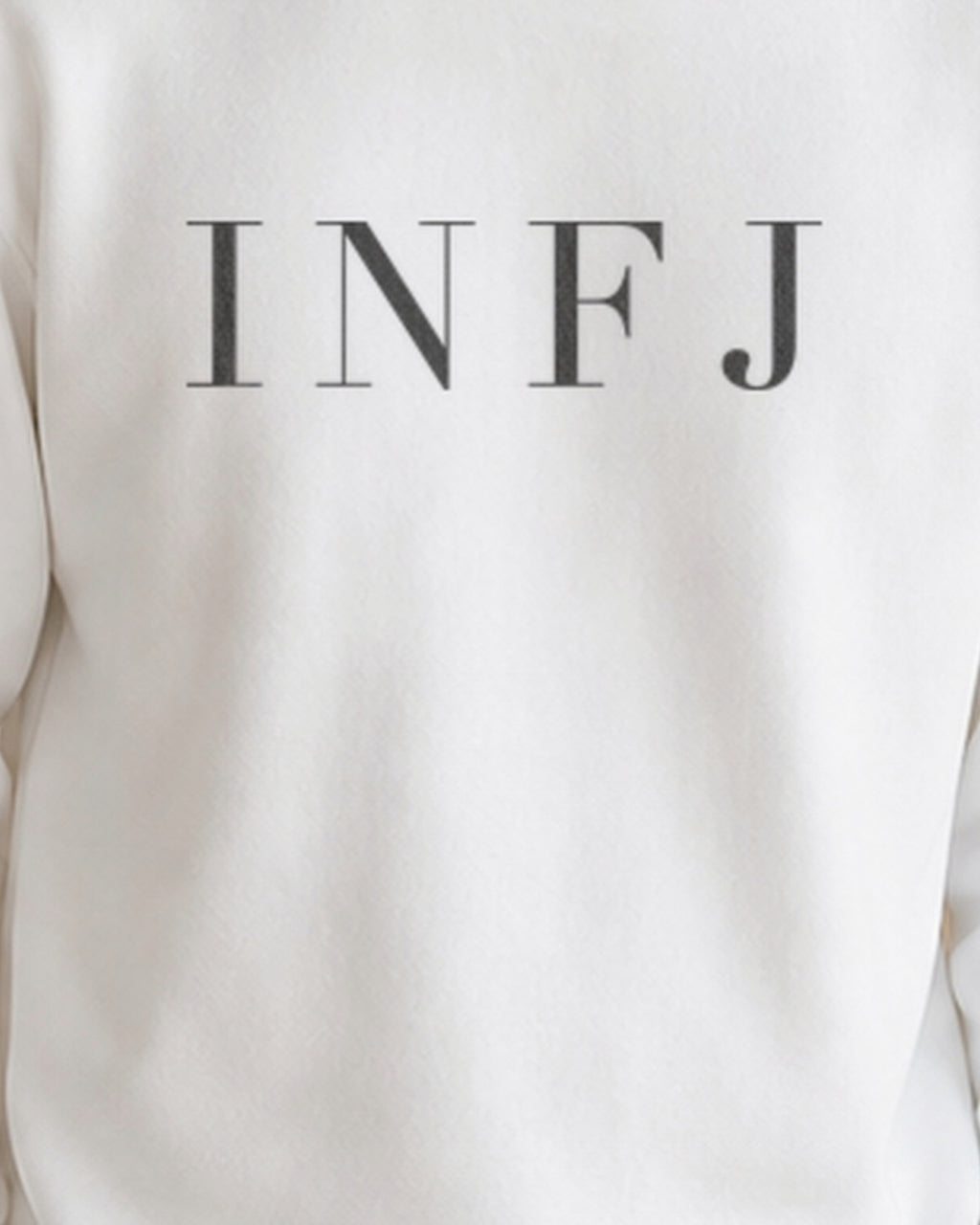 The Typese INFJ Gildan crewneck sweatshirt in white, male front print close v7