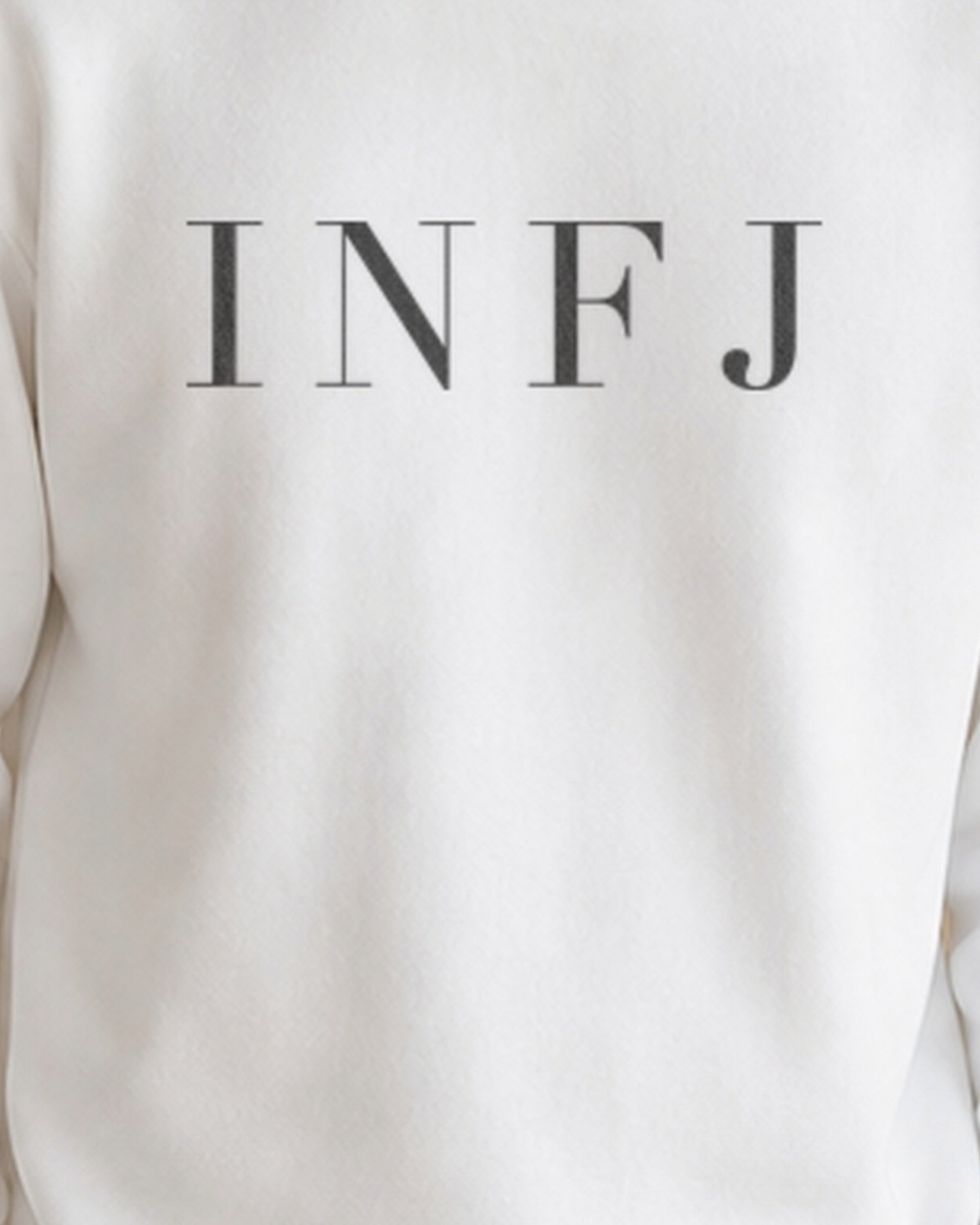 The Typese INFJ Gildan crewneck sweatshirt in white, male front print close v7