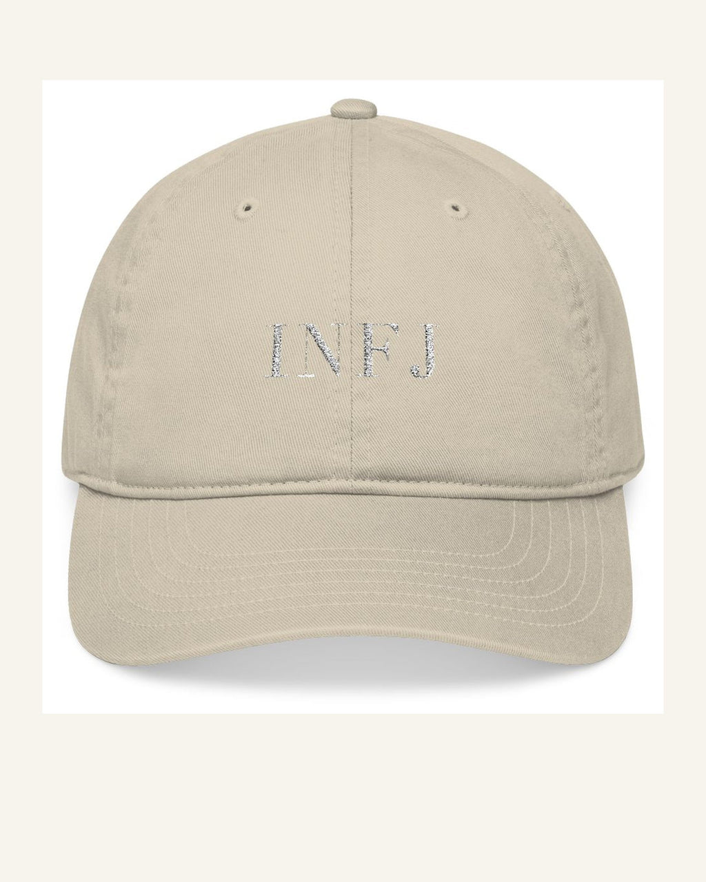 INFJ oyster organic baseball cap front product photo