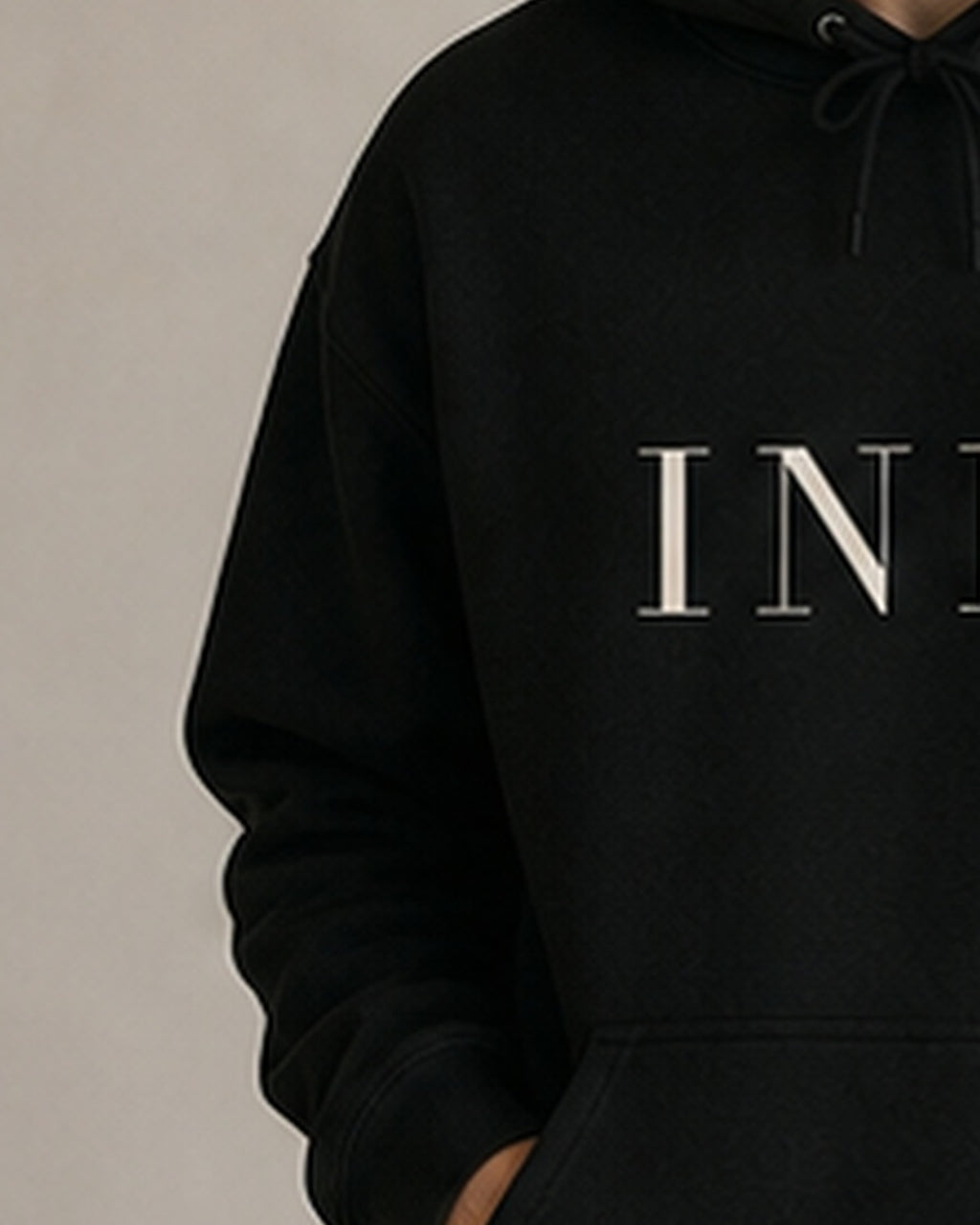 The Typese INFP Gildan hoodie in black, sleeve detail