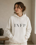 The Typese INFP Gildan hoodie in white, female front