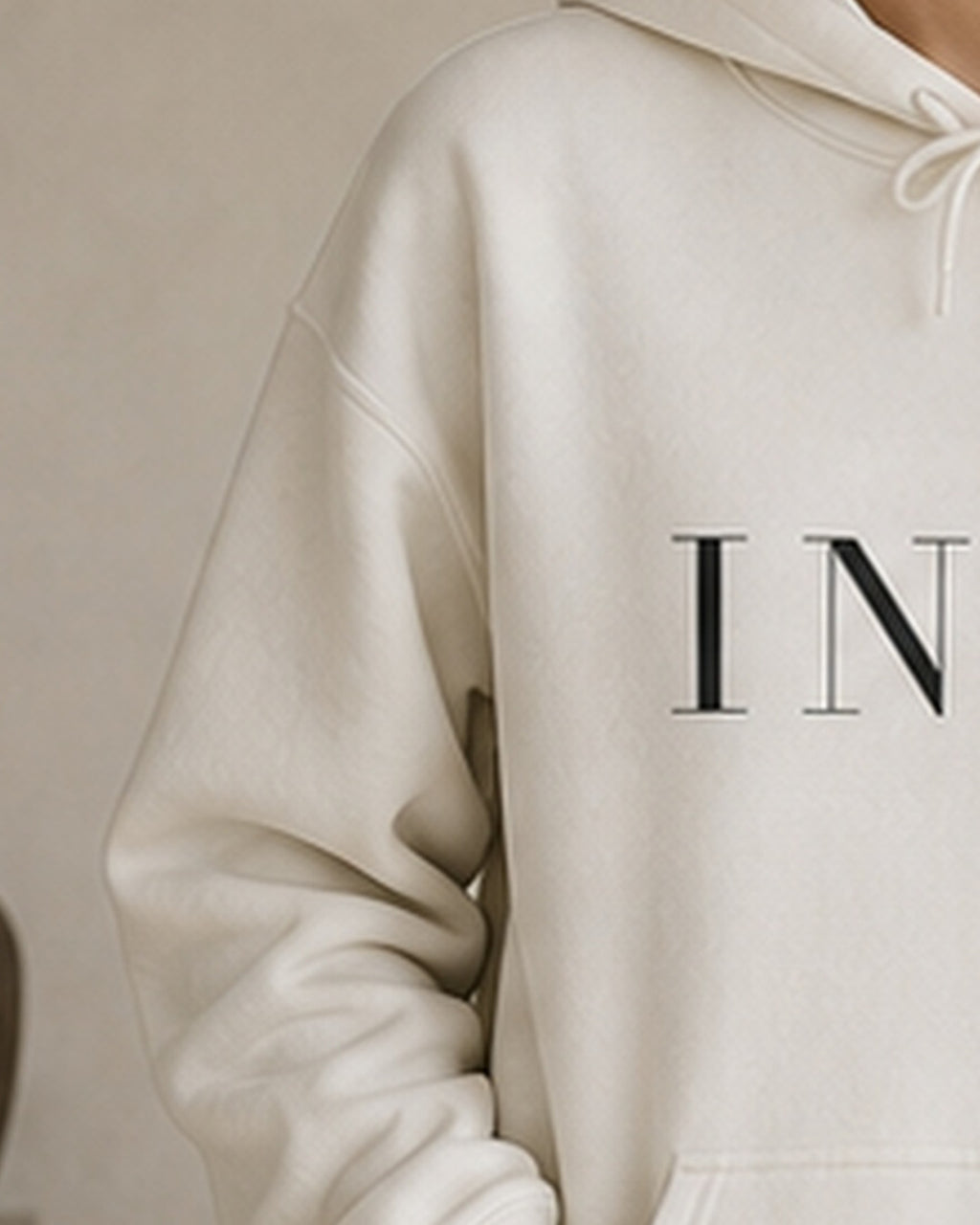 The Typese INFP Gildan hoodie in white, sleeve detail