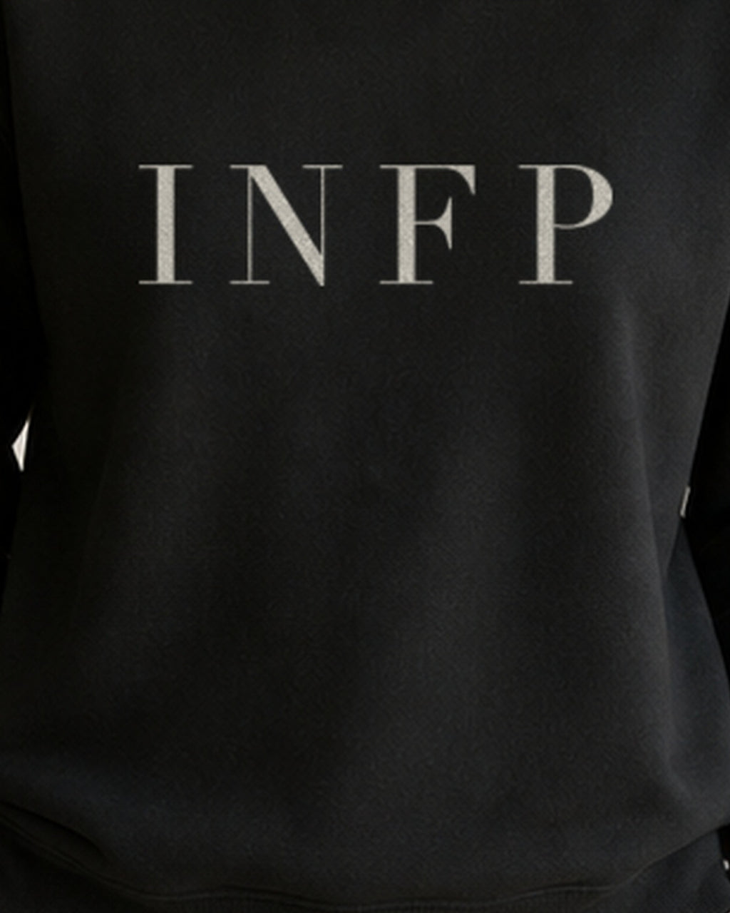 The Typese INFP Gildan crewneck sweatshirt in black, female front print close