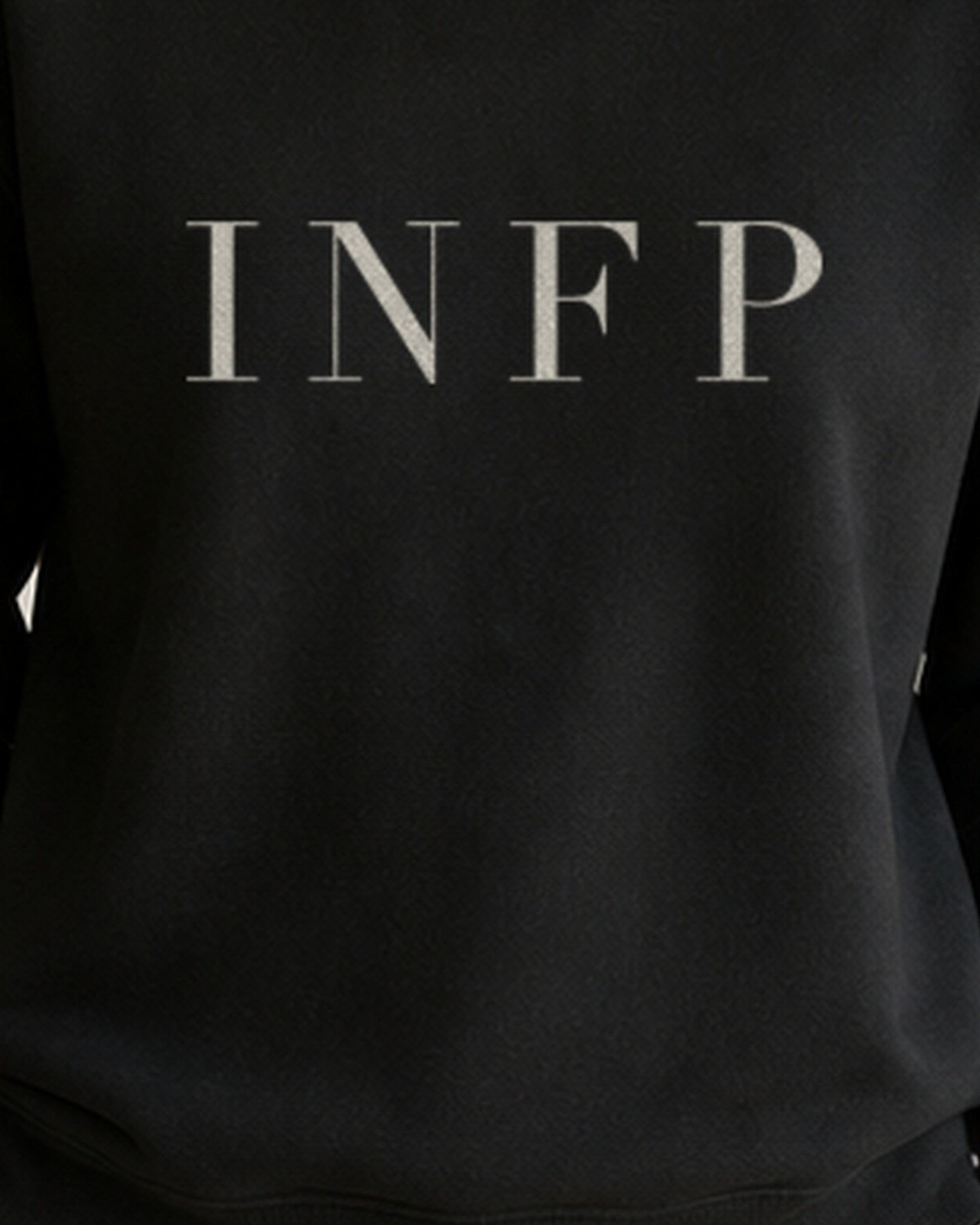 The Typese INFP Gildan crewneck sweatshirt in black, female front print close