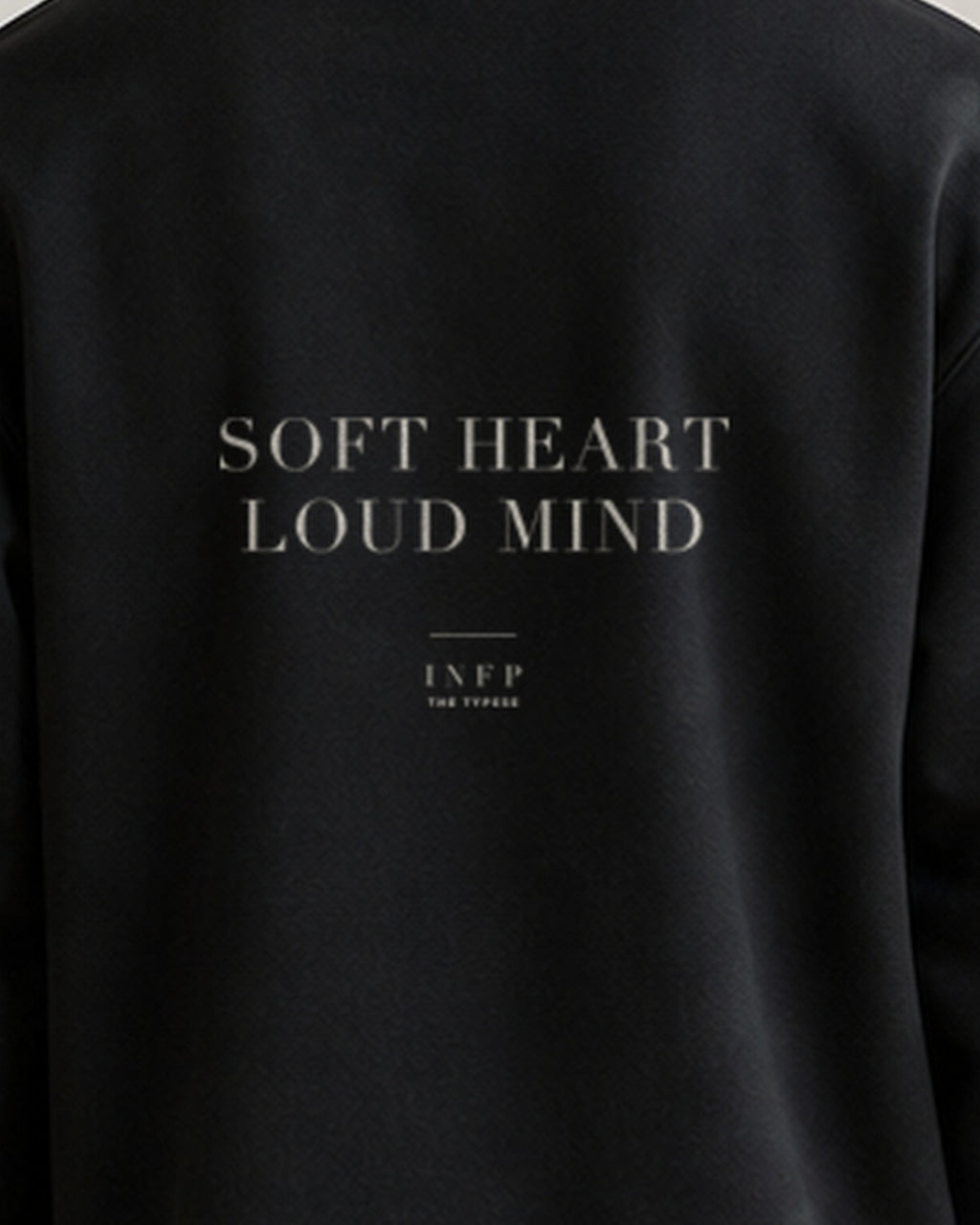 The Typese INFP Gildan crewneck sweatshirt in black, male back print close