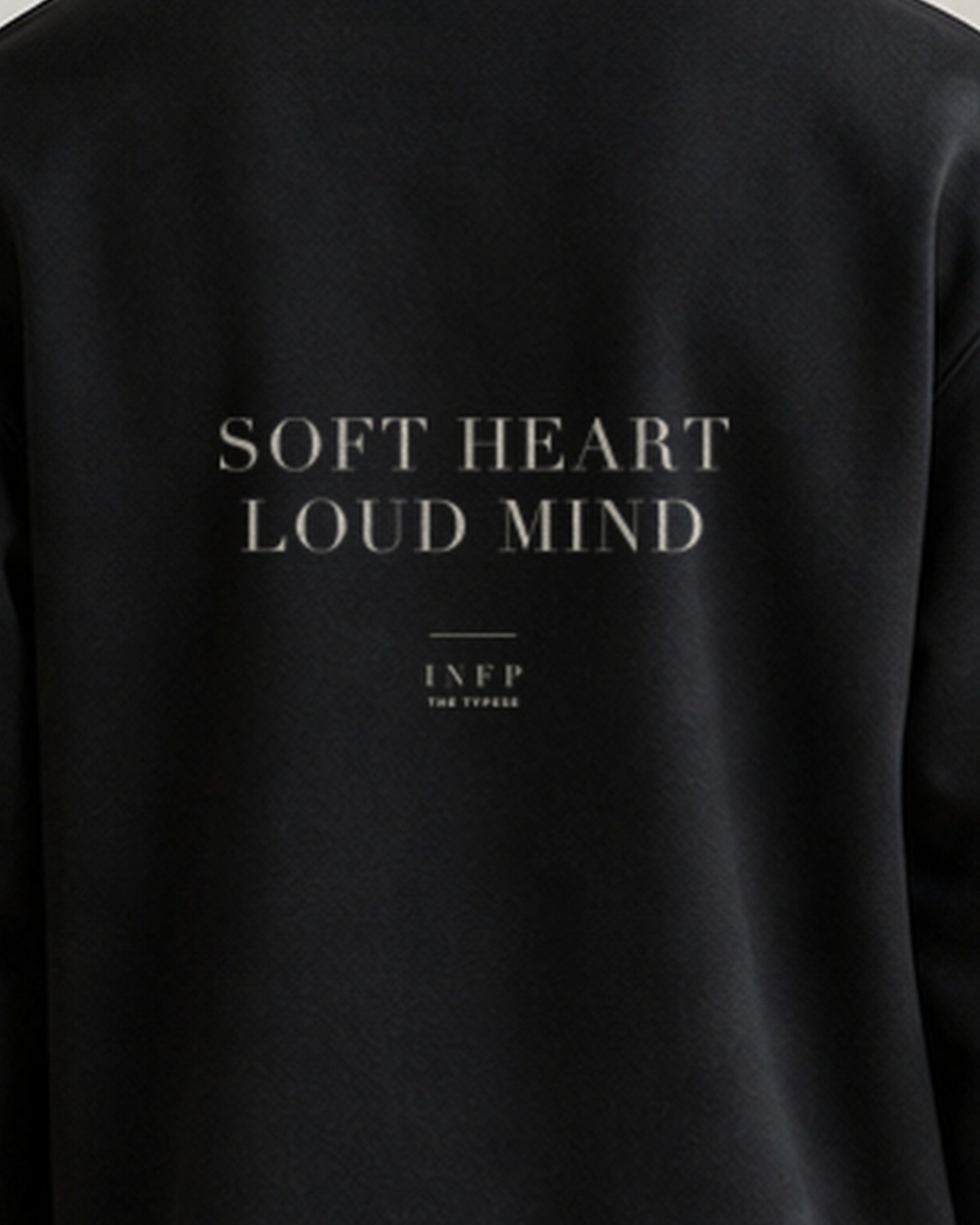 The Typese INFP Gildan crewneck sweatshirt in black, male back print close