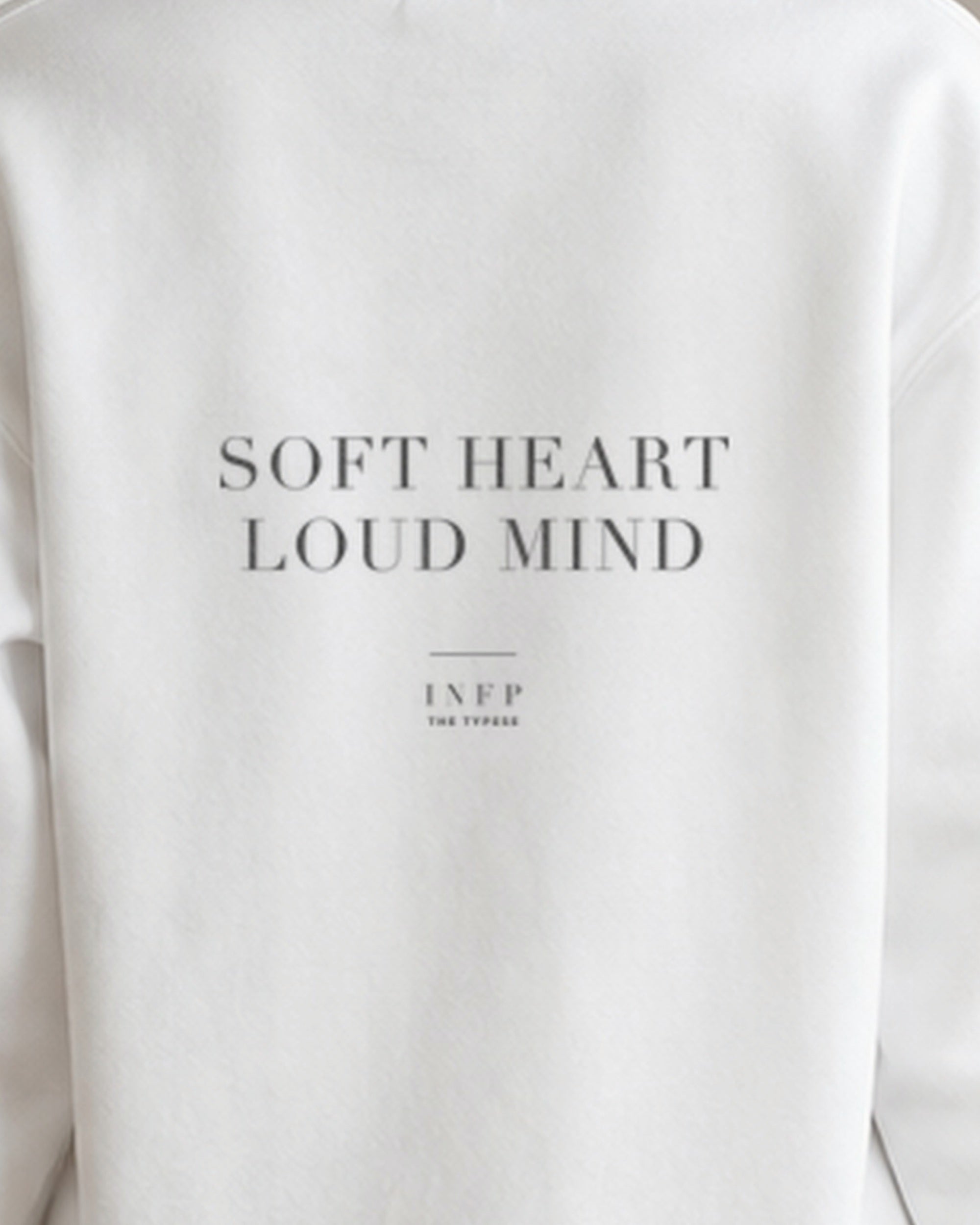 The Typese INFP Gildan crewneck sweatshirt in white, female back print close v7