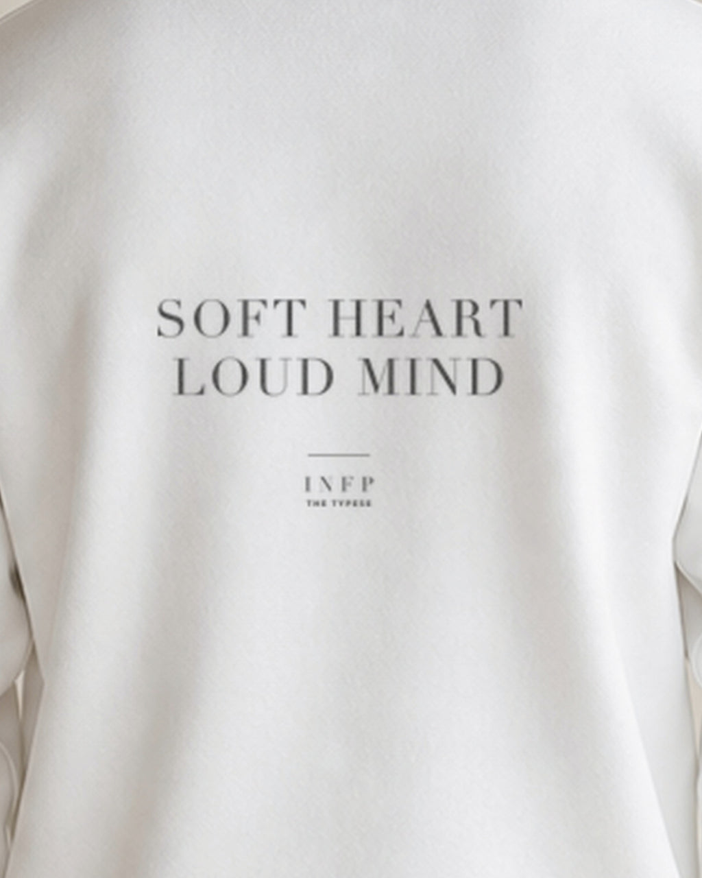 The Typese INFP Gildan crewneck sweatshirt in white, male back print close v7