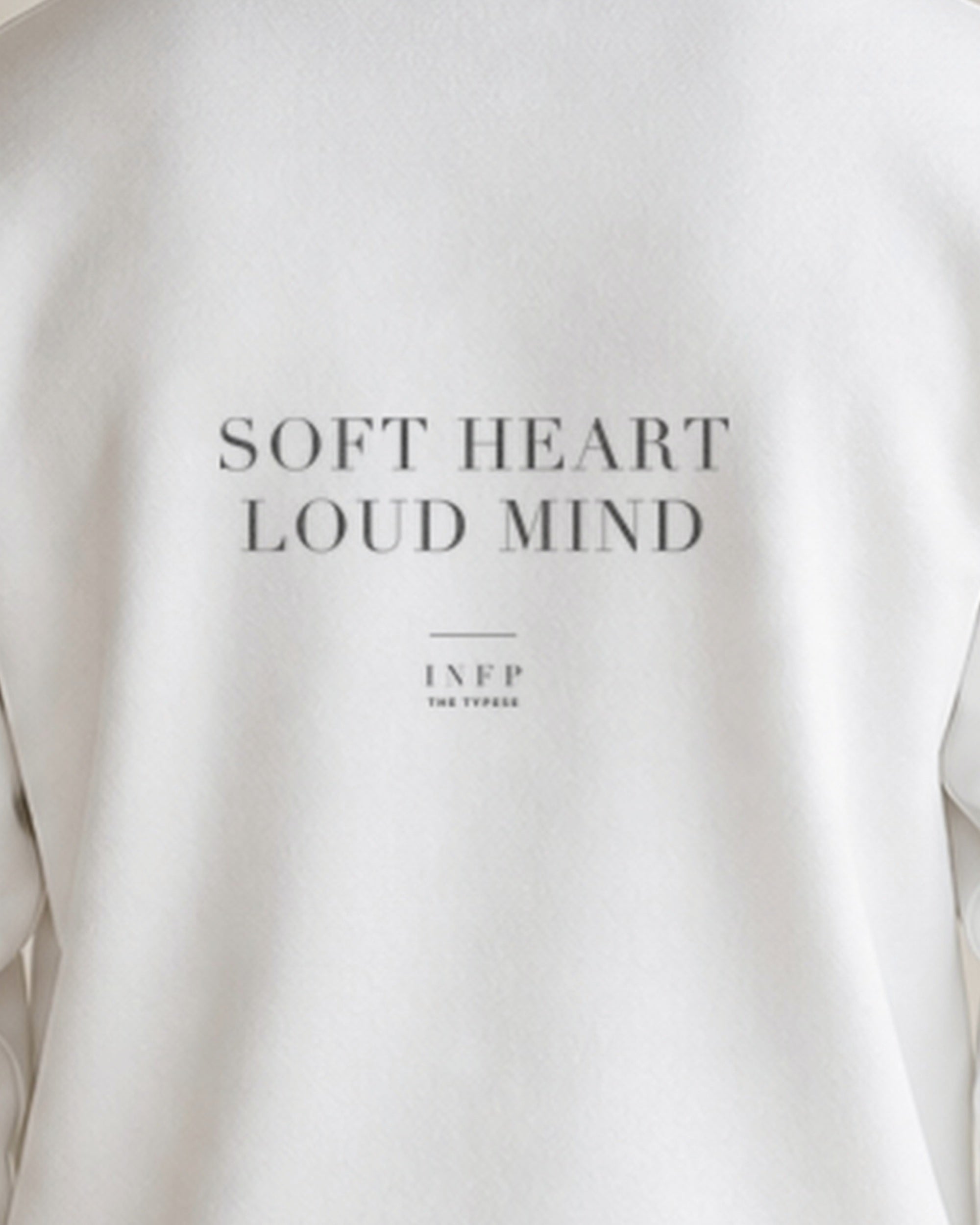 The Typese INFP Gildan crewneck sweatshirt in white, male back print close v7